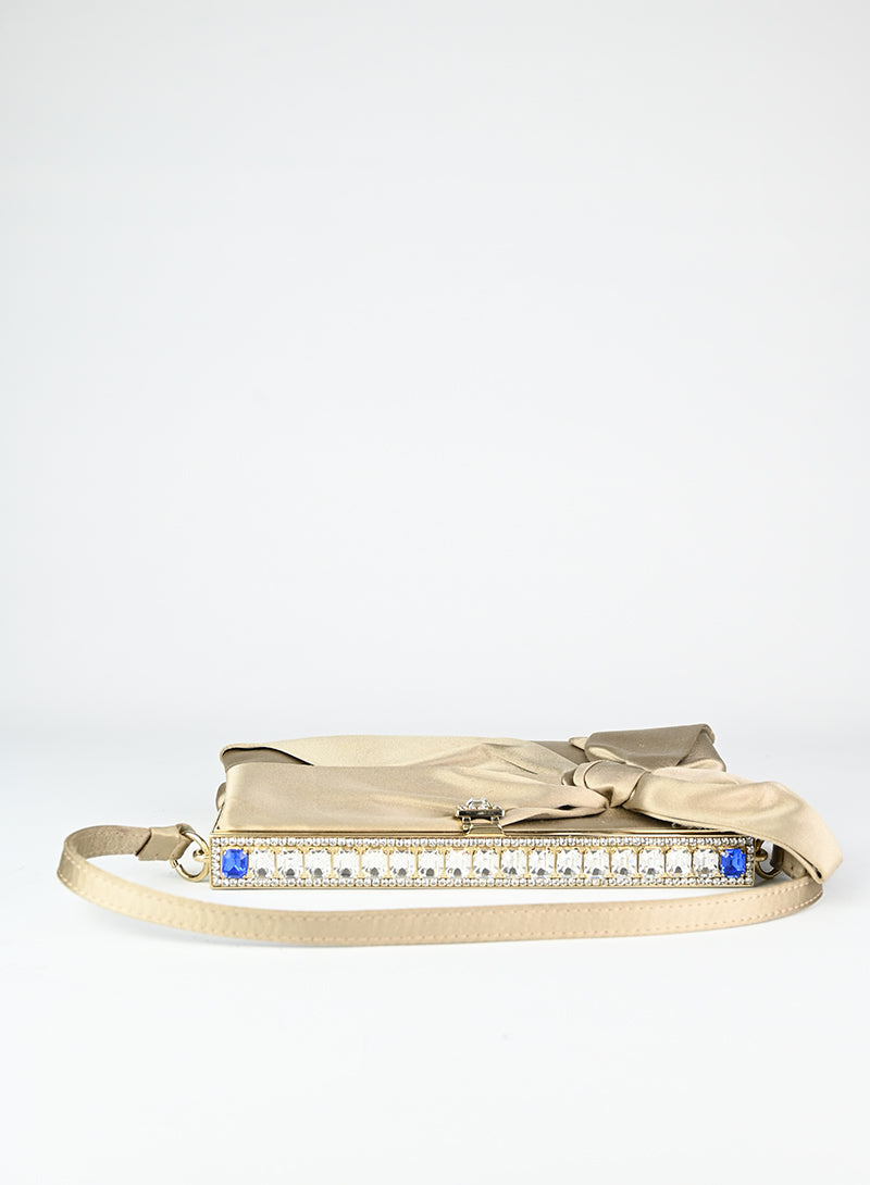 Valentino Satin Handbag in Champagne Color - Elegant Evening Bag for Parties, Weddings & Special Occasions