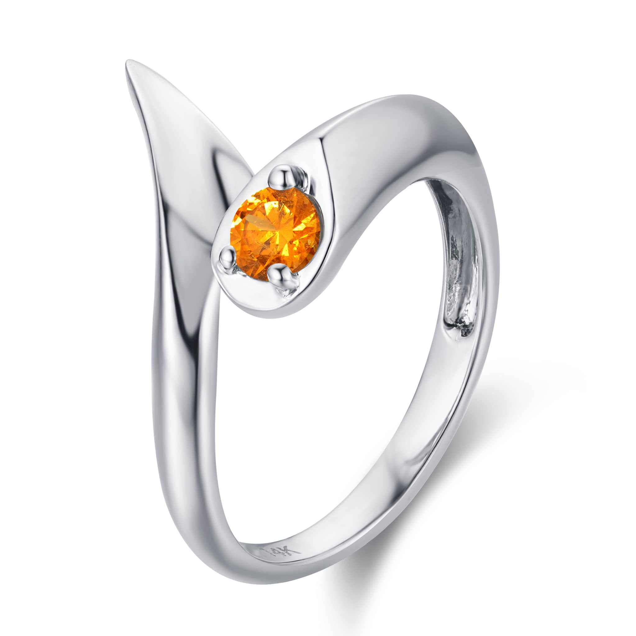 14K Gold Mandarin Garnet Solitaire Engagement Ring - Alternative Wedding Band with Bypass Wrap Design - Gothic Spike Vine Thorn Ring for Unique Bridal Jewelry & Dark Romance Style Accessories