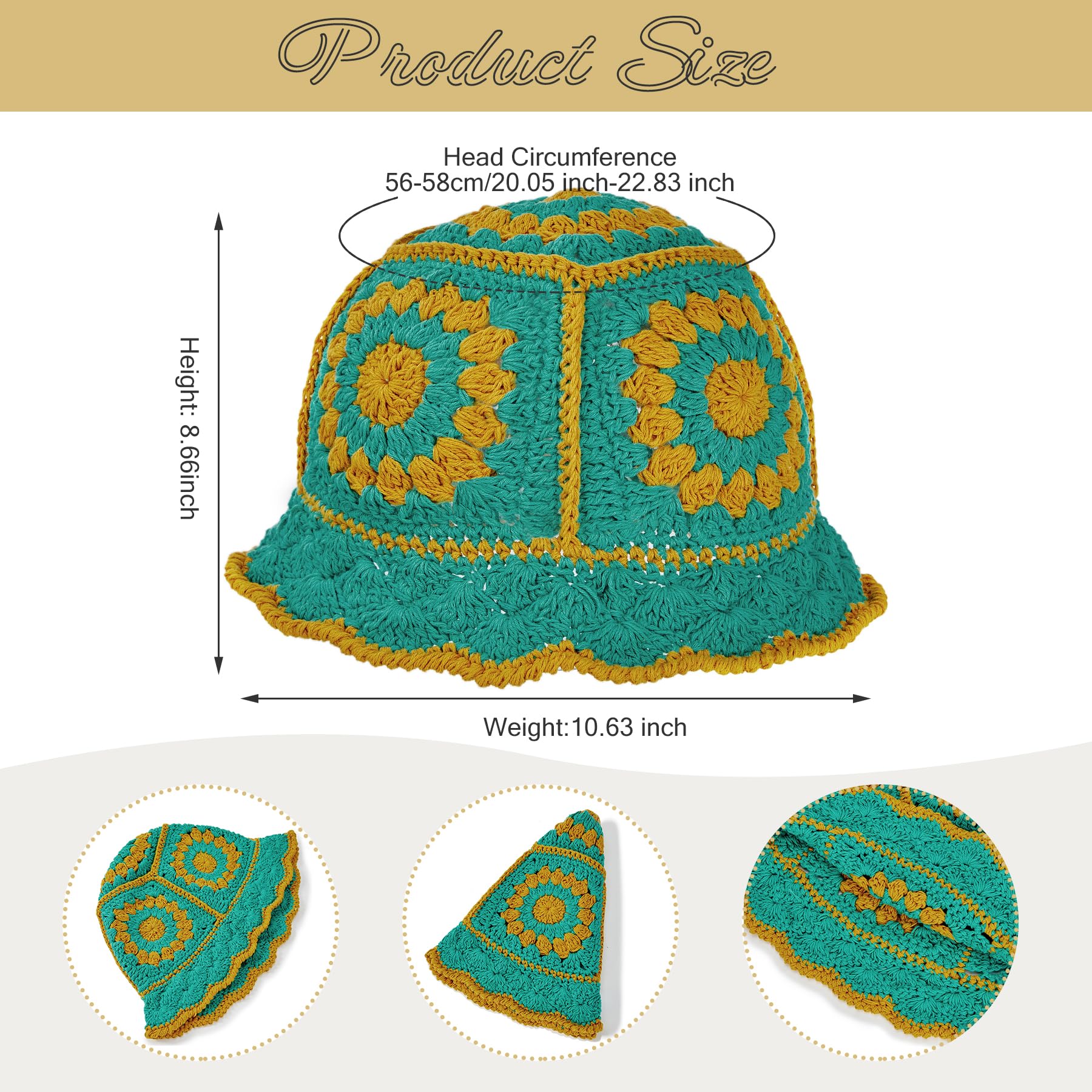 Zando Handmade Crochet Bucket Hats for Women - Floral Foldable Knit Cloche Hat for Summer & Winter - Cute Fashion Accessory for Beach, Travel and Outdoor Activities