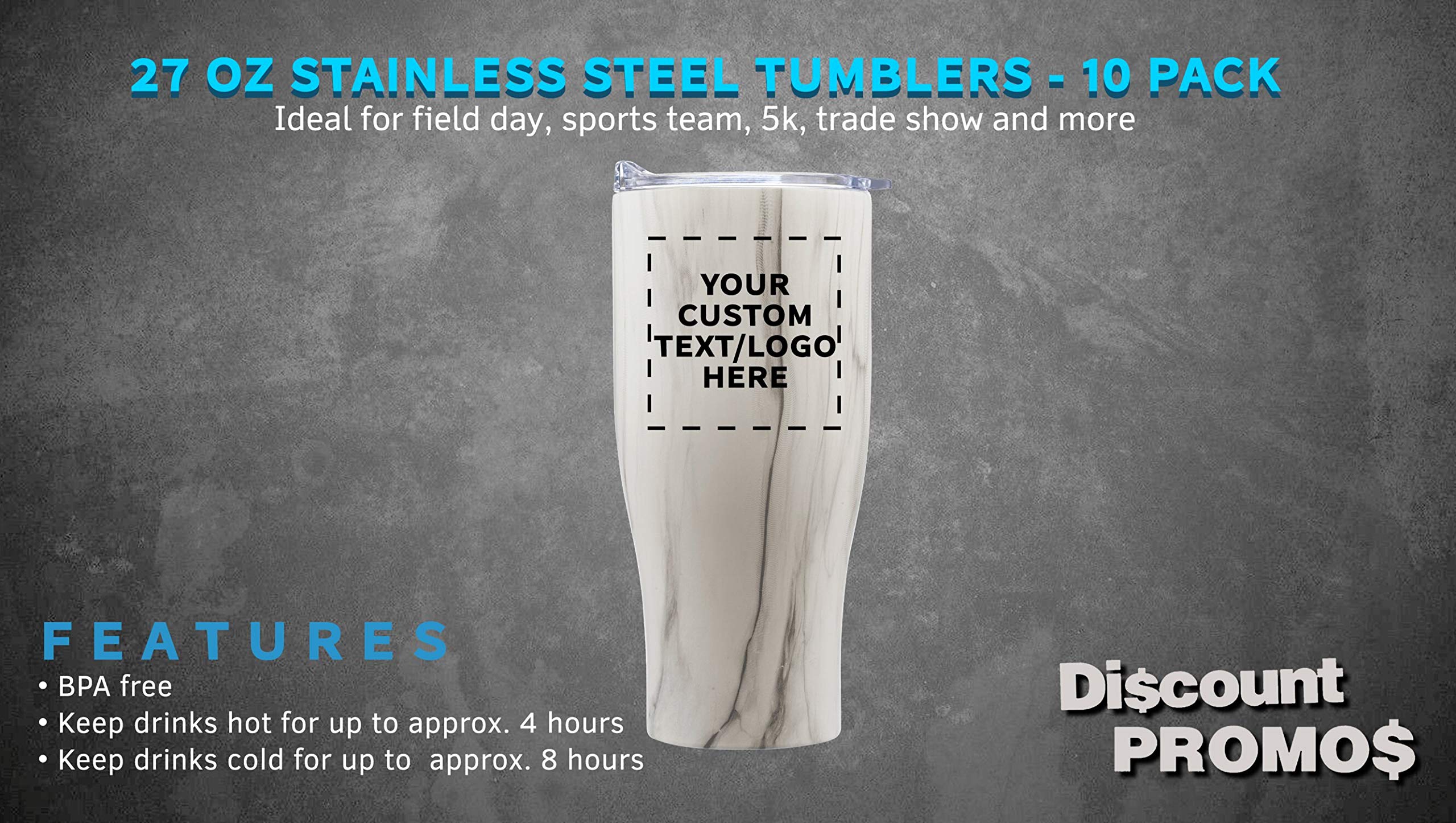 Custom Stainless Steel Travel Mugs 27oz (Set of 10) - Personalized Bulk Coffee Cups with Non-Slip Grip - Vacuum Insulated for Hot & Cold Drinks - Marble Design - Perfect for Office, Camping, Gifts & Daily Use