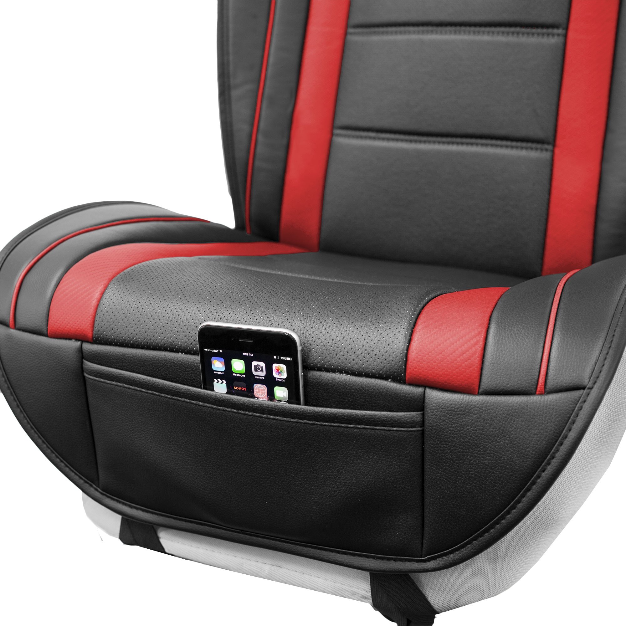 Premium TLH Futuristic Leather Seat Cushions (Front Only) - Red Universal Fit Car Seat Covers for Cars, Trucks & SUVs | Auto Interior Accessories & Seat Protectors | Perfect for Long Drives & Commuting