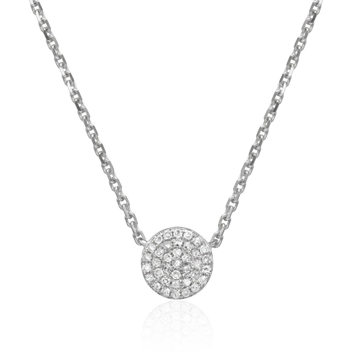 14K White Gold Diamond Pavé Round Necklace for Women - Elegant Everyday Jewelry & Perfect Gift for Anniversaries, Birthdays, and Special Occasions