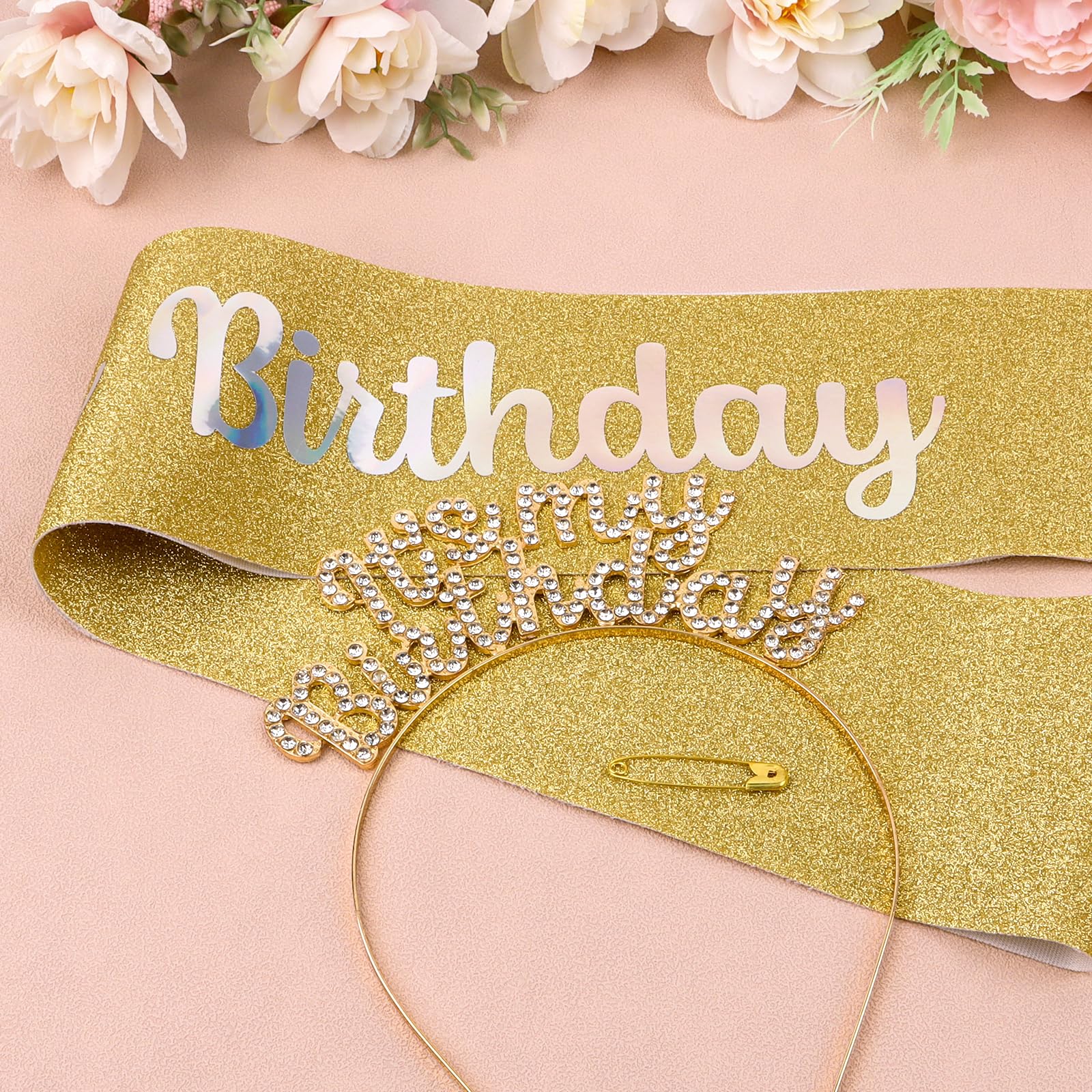 Gold 'It's My Birthday' Headband & Sash Set for Women & Girls - Perfect for Birthday Parties, Bachelorette, Bridal Showers & Special Occasions
