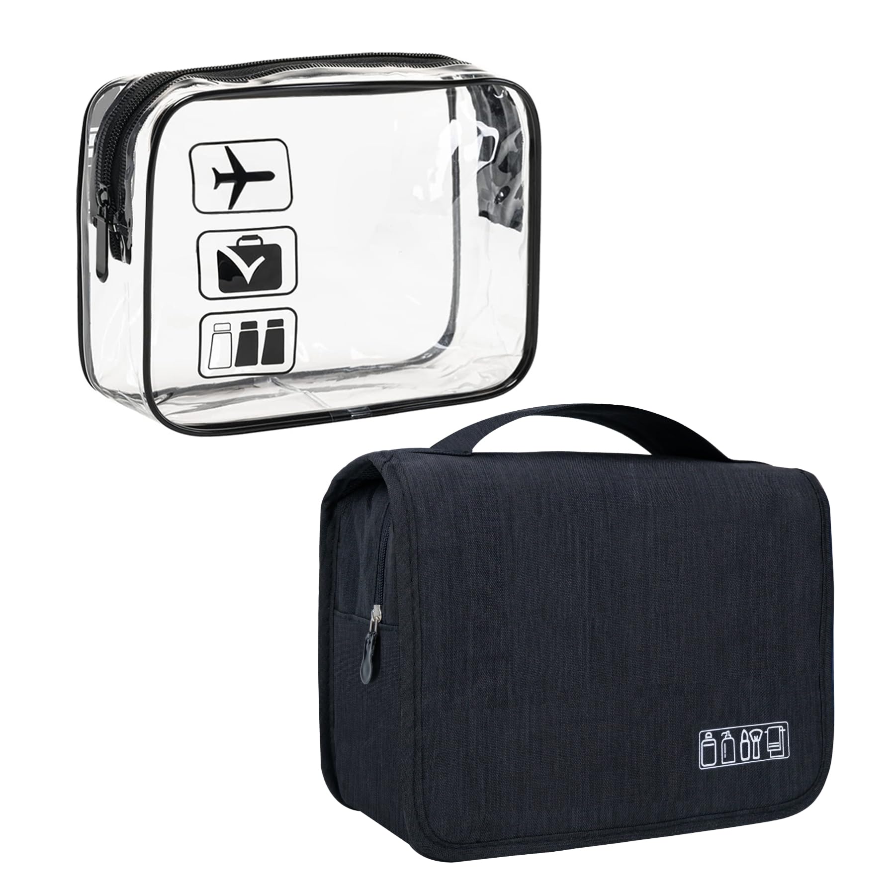 Large Waterproof Hanging Toiletry Bag for Travel - TSA Approved Clear Cosmetic Organizer with Zippers for Men & Women - Perfect for Carry-On, Airplane, Gym & Bathroom Essentials