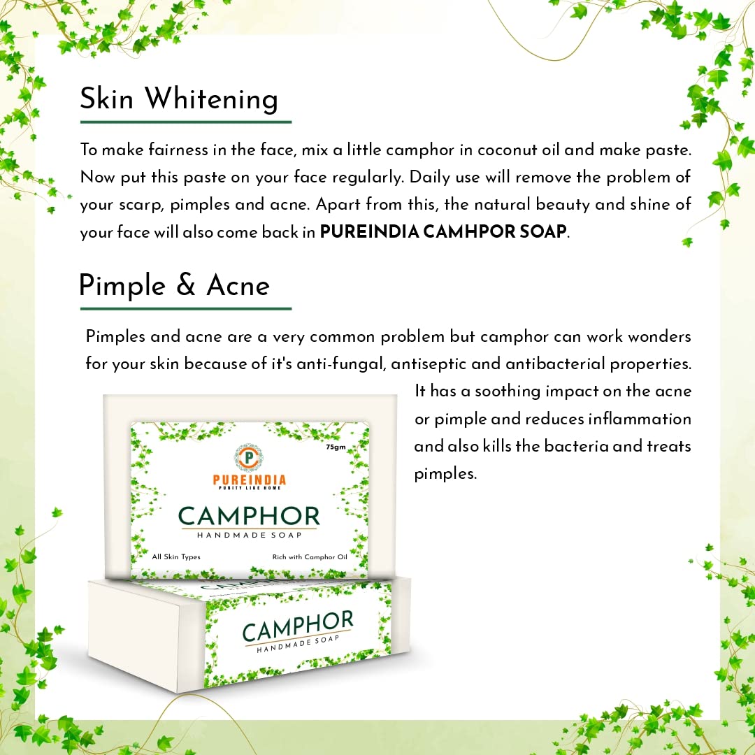 Pureindia Camphor Soap - Handmade Natural Soap with Pure Camphor Powder & Oil, Set of 5 (100g Each) | Aromatherapy, Meditation & Relaxation, Skin Cleansing & Purifying