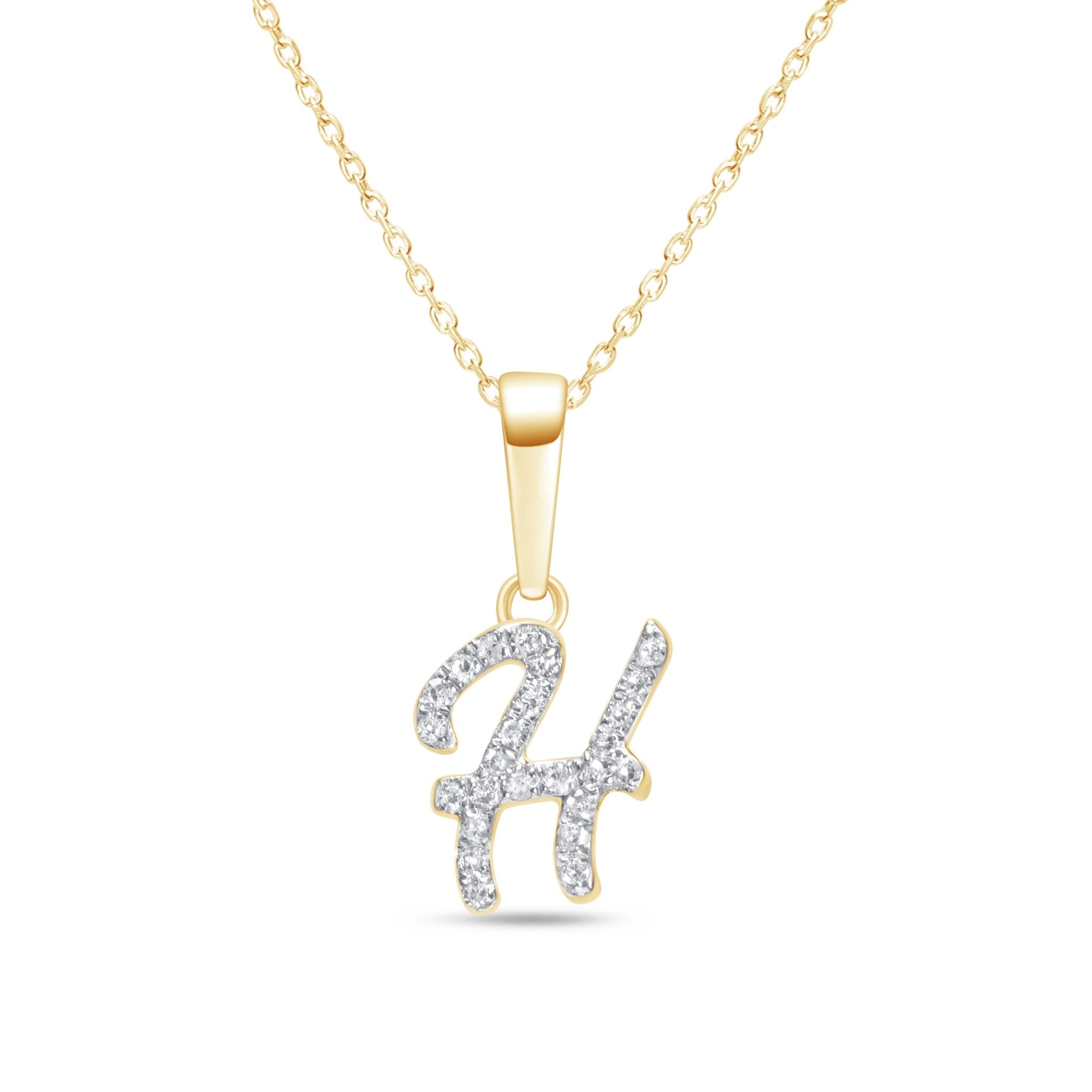 14K Solid Yellow Gold Cursive Diamond Initial Necklace - Personalized Name Jewelry for Women, Gift for Her, Birthday, Anniversary, Valentine's Day