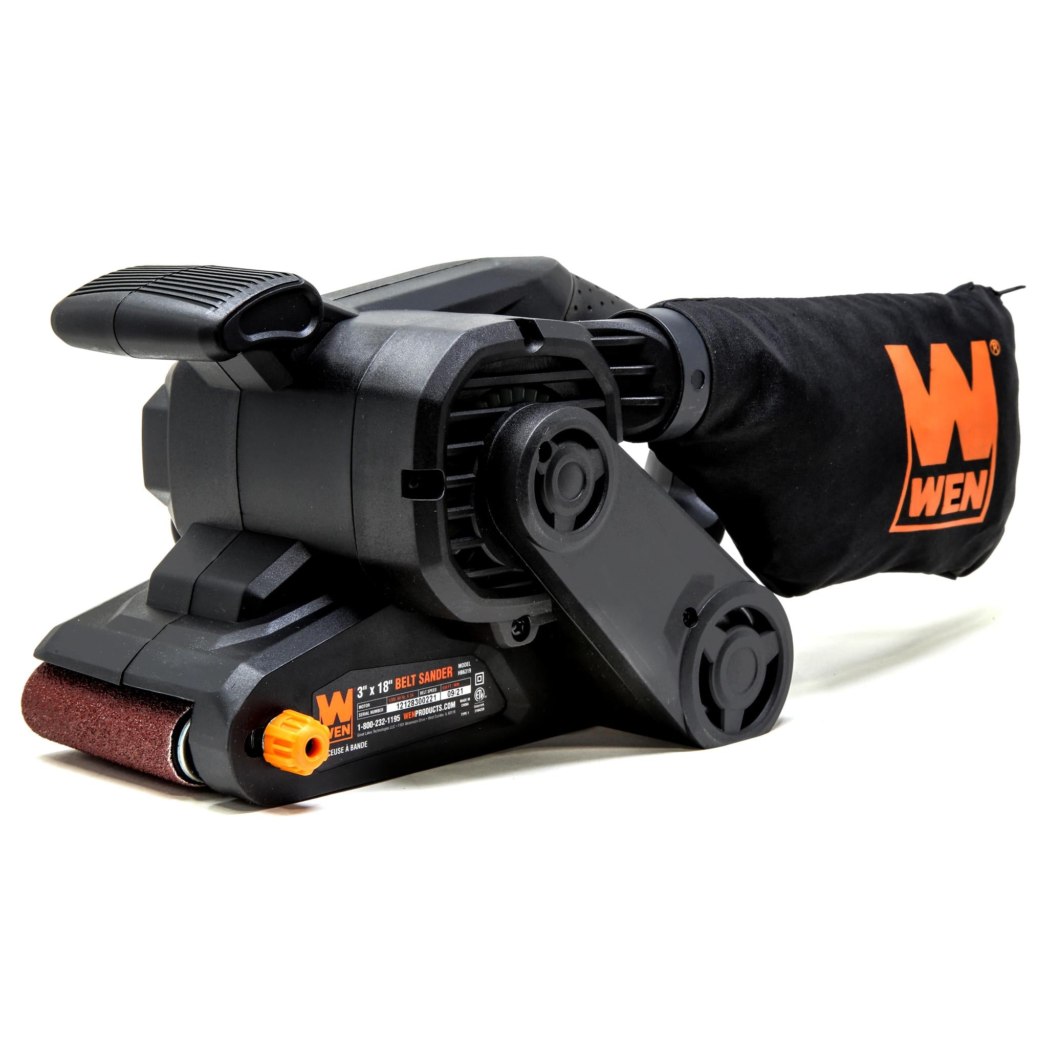 WEN HB6319 6.3 Amp 3x18 Inch Handheld Portable Belt Sander - Powerful Woodworking Tool for Sanding Floors, Furniture & DIY Projects