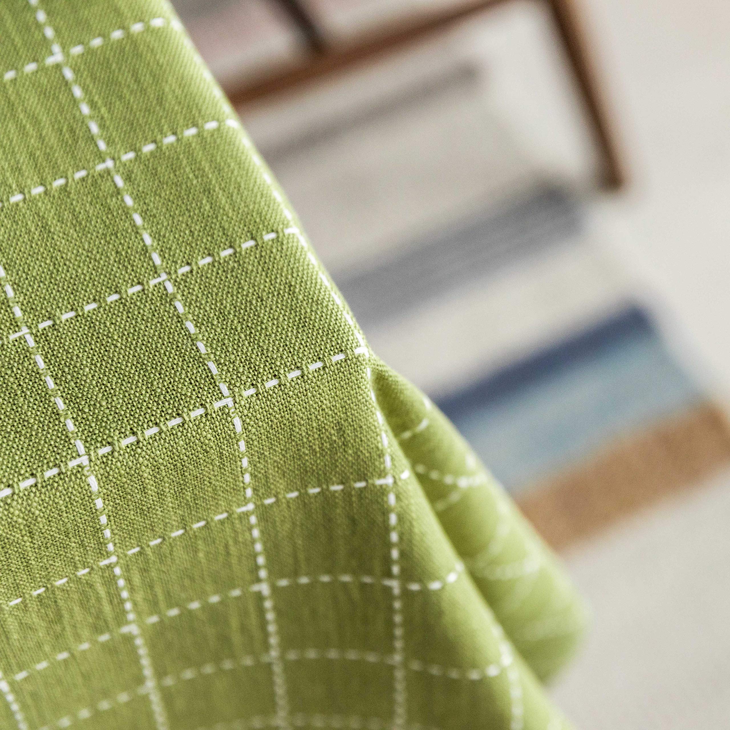 Boho Farmhouse Tablecloth 52x102 Inch - Stain Resistant Rectangle Table Cover for 6-Seat Dining Table | Grass Green Cotton Tablecloth for Kitchen, Dining Room & Outdoor Picnics