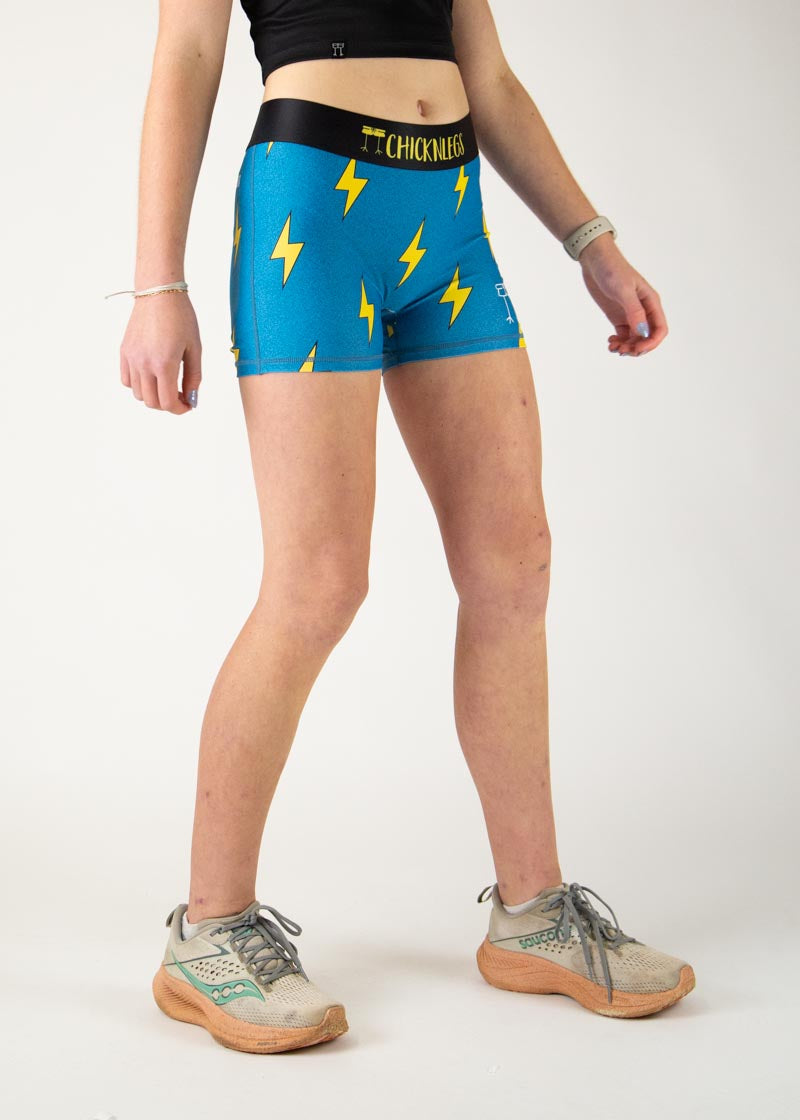 Women's Blue Bolts 3 Race Compression Shorts - High-Performance Running & Workout Shorts for Women - Ideal for Marathon, Gym & Training