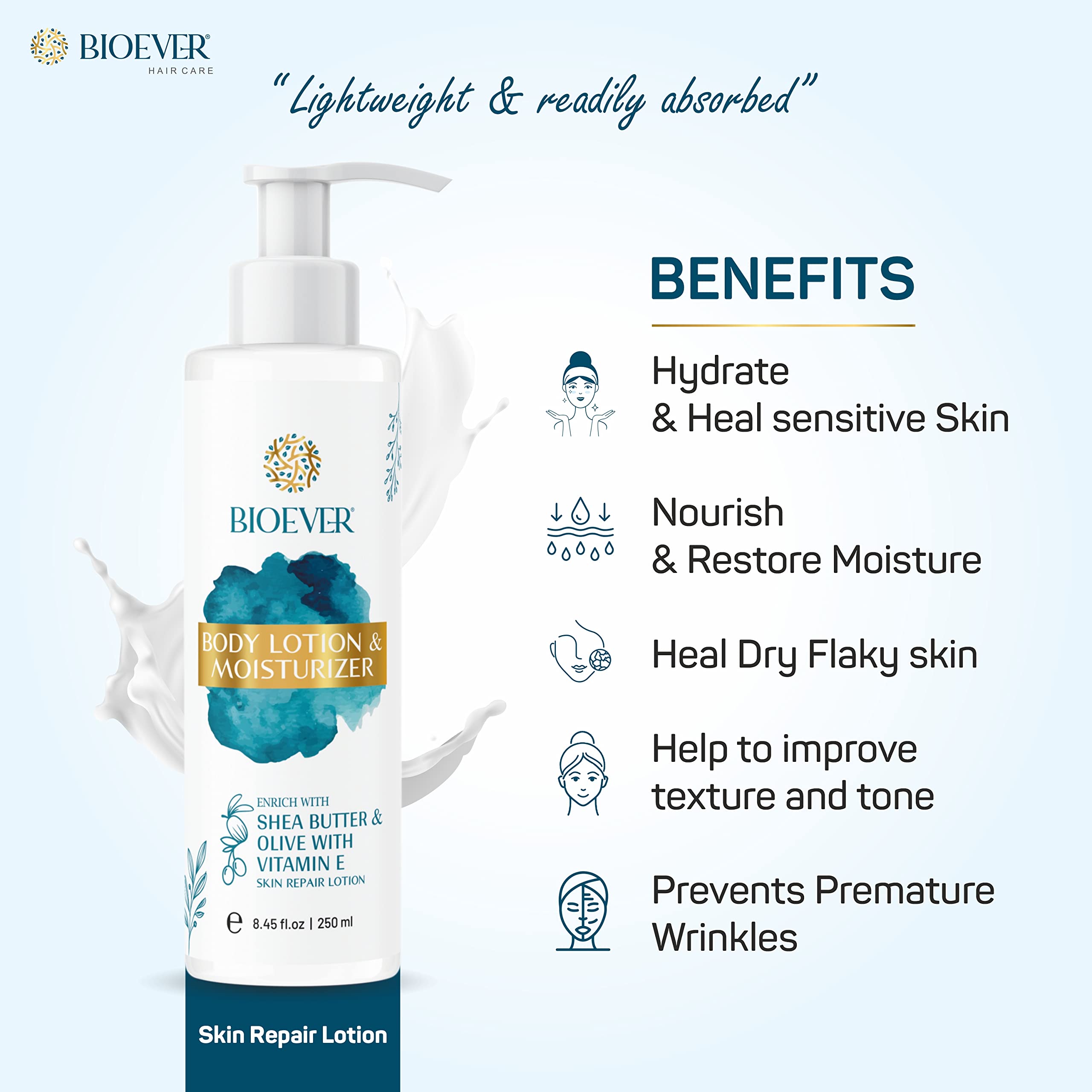 Bioever Shea Butter & Vitamin E Body Lotion 250ml + Deep Cleansing Foaming Face Wash 150ml | Ultra Hydrating Daily Moisturizer Combo Pack | Dry Skin Care for Women & Men | Perfect for Winter Hydration & Daily Skincare Routine