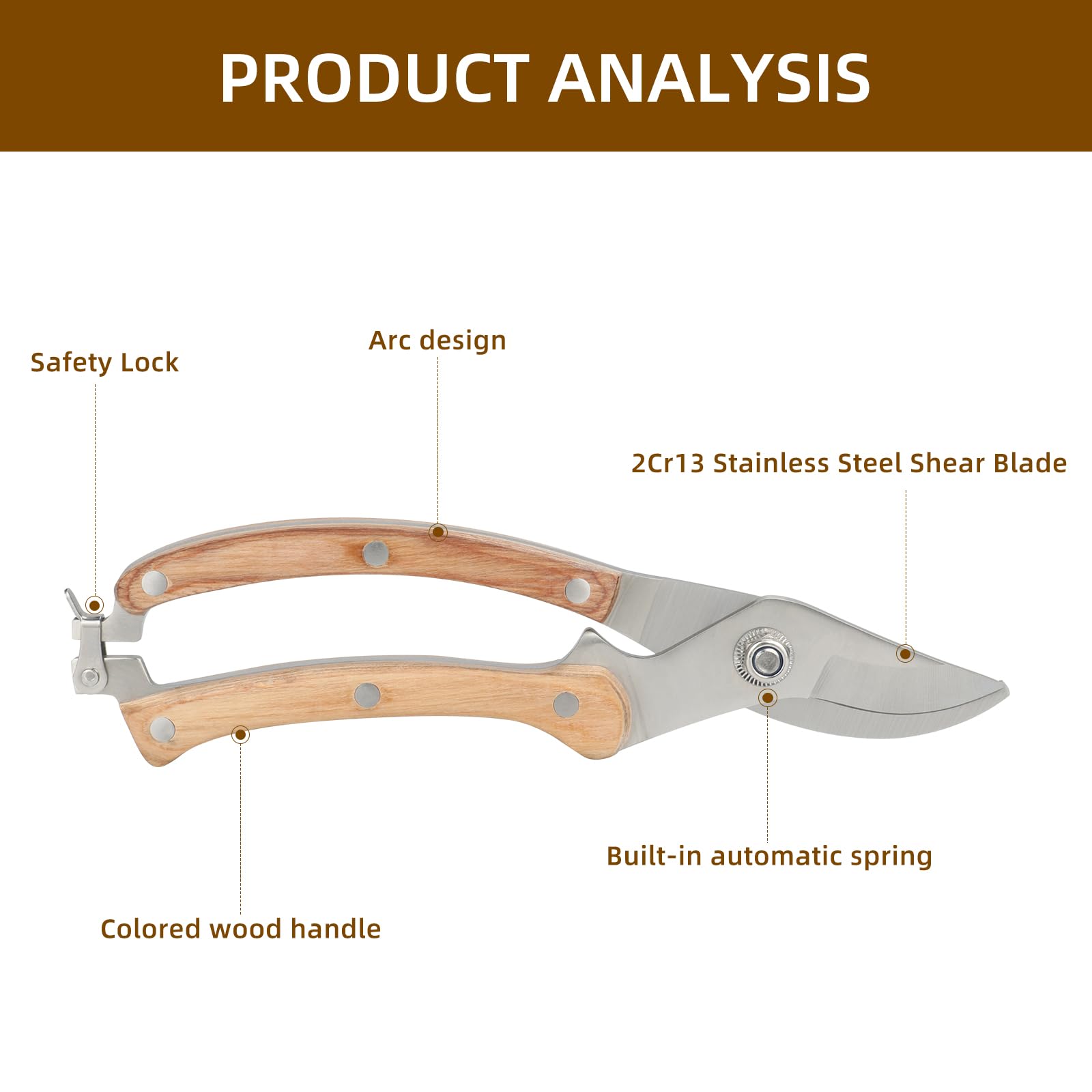 Premium Wooden Handle Pruning Shears - 3/5-Inch Cutting Capacity Garden Scissors with Sharp Stainless Steel Blades for Trimming Plants, Flowers & Shrubs | Ideal for Home Gardening, Landscaping & Outdoor Use
