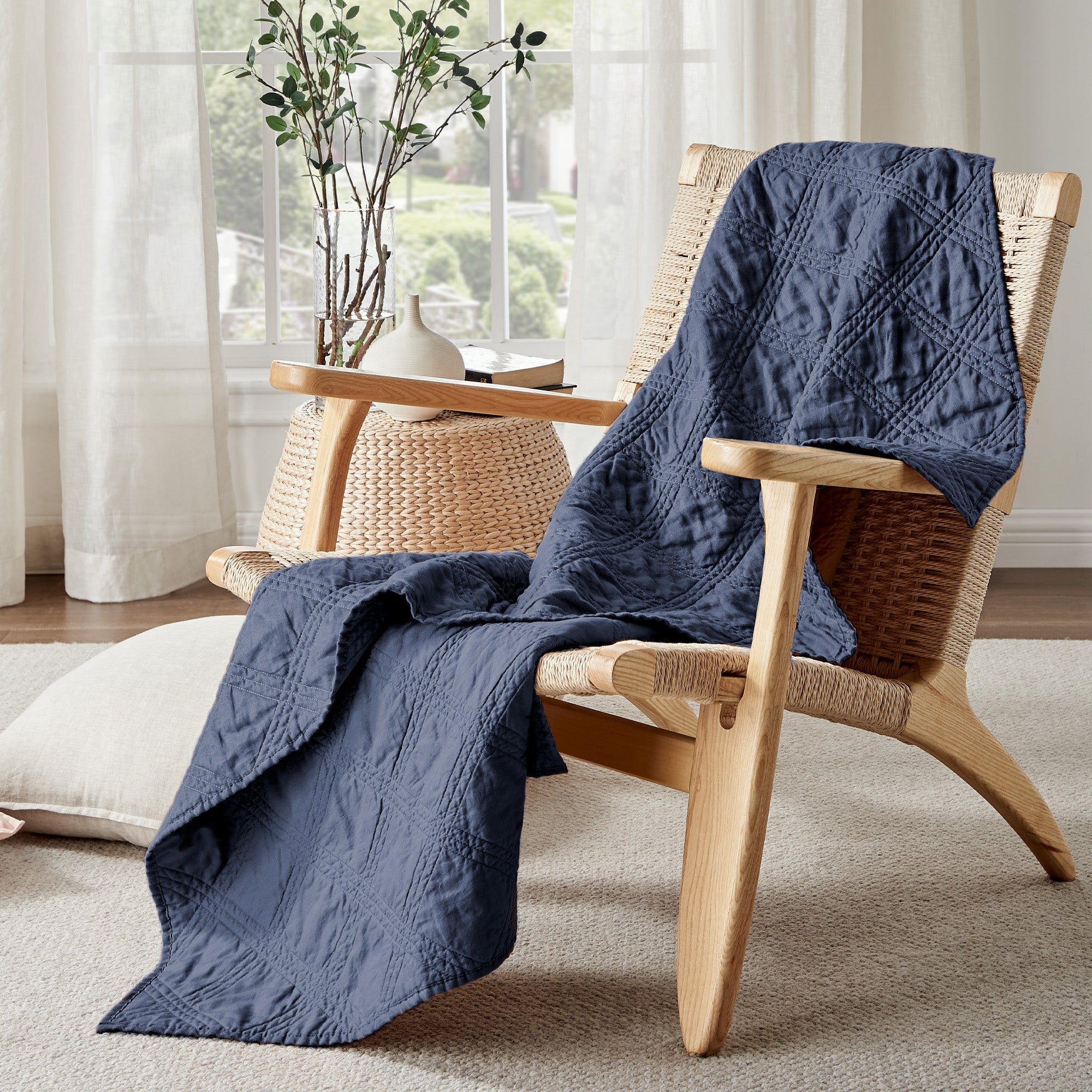 Soft Washed Linen Quilted Throw Blanket - Lightweight & Breathable for All Seasons - Perfect for Sofa, Bed, or Outdoor Picnics