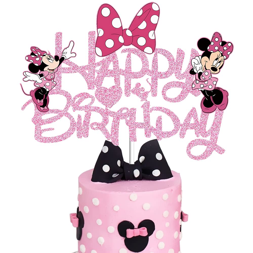 Pink Mouse Birthday Cake Topper with Glitter Bow - Adorable Mouse Cake Decoration for Baby Showers, Girl Birthday Parties & Themed Celebrations - Perfect for 1st Birthdays, Princess Themes & Pink Mouse Decor