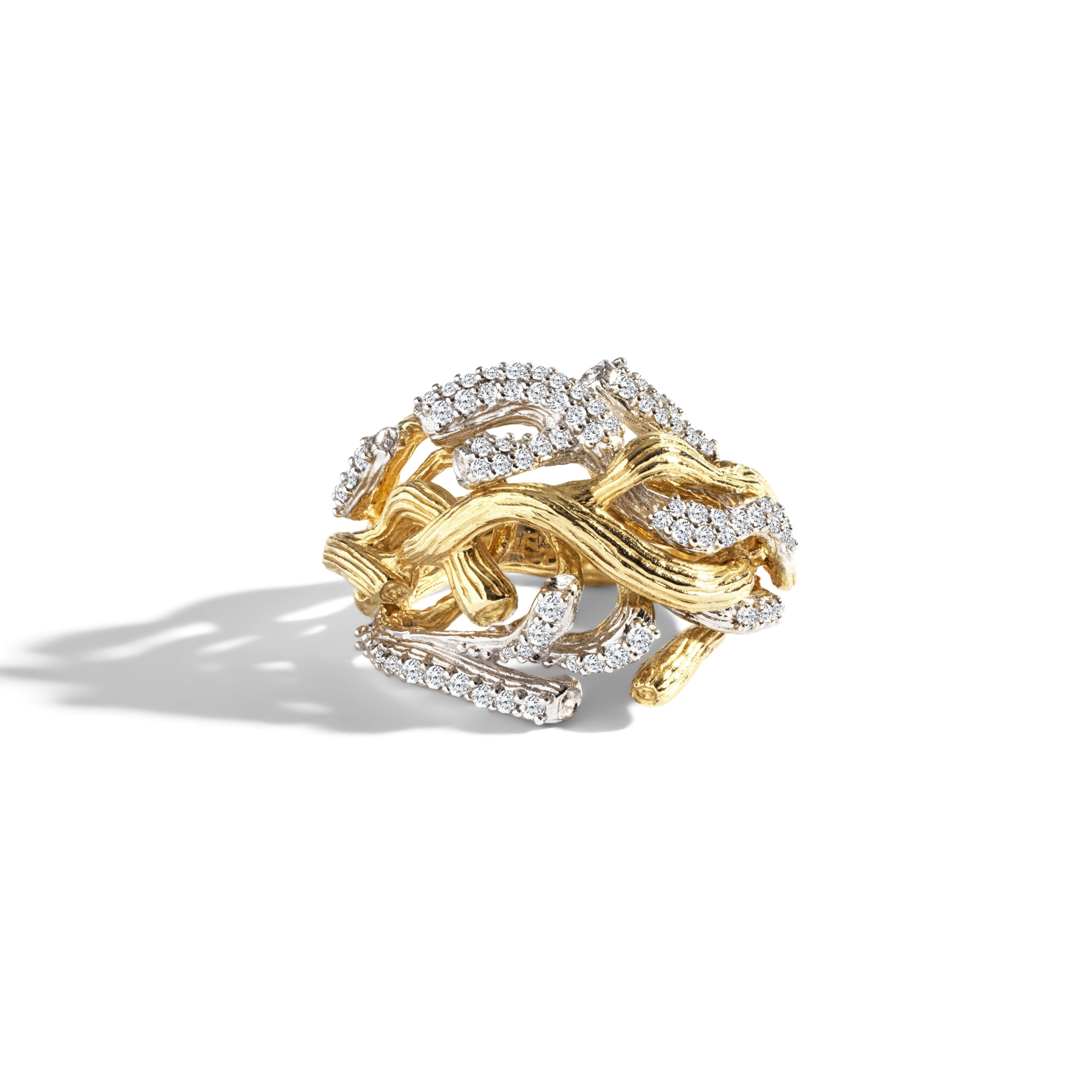 Elegant 14K Gold Branch Coral Ring with Genuine Diamonds - Perfect for Weddings, Anniversaries & Special Occasions