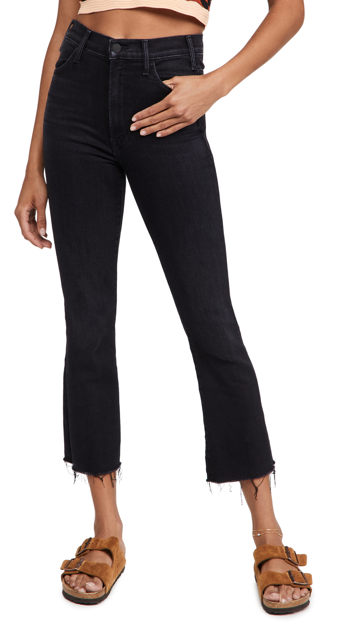 MOTHER Women's The Hustler Ankle Fray Jeans - High Waist Distressed Denim Pants for Casual Outfits & Street Style Fashion