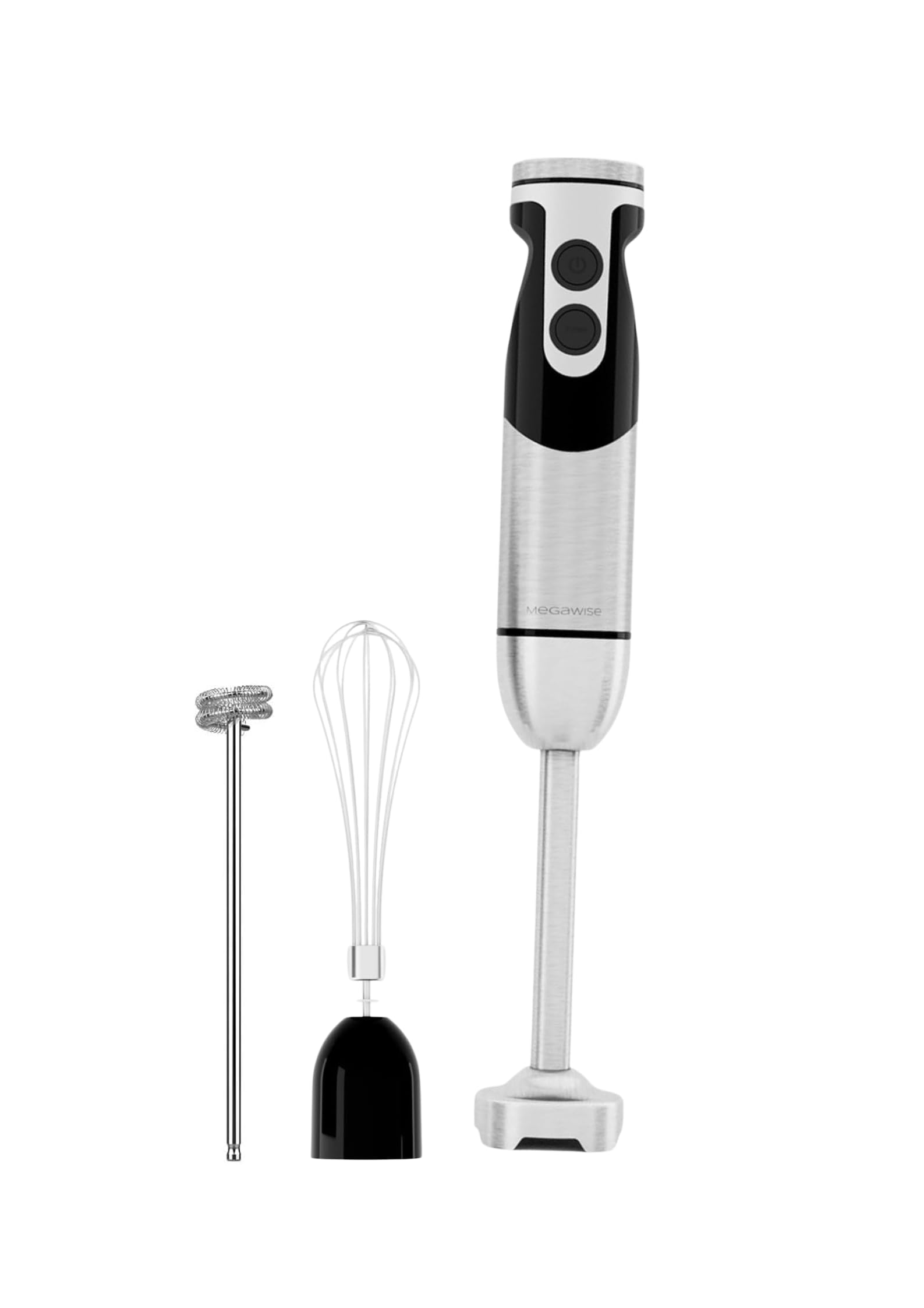 MegaWise 3-in-1 Immersion Hand Blender with Titanium-Reinforced Stainless Steel Blades - 12 Speed Settings, Whisk & Milk Frother Included - Powerful 800W Motor for Smoothies, Soups & Baking (Black) - Perfect for Kitchens, Restaurants & Home Chefs