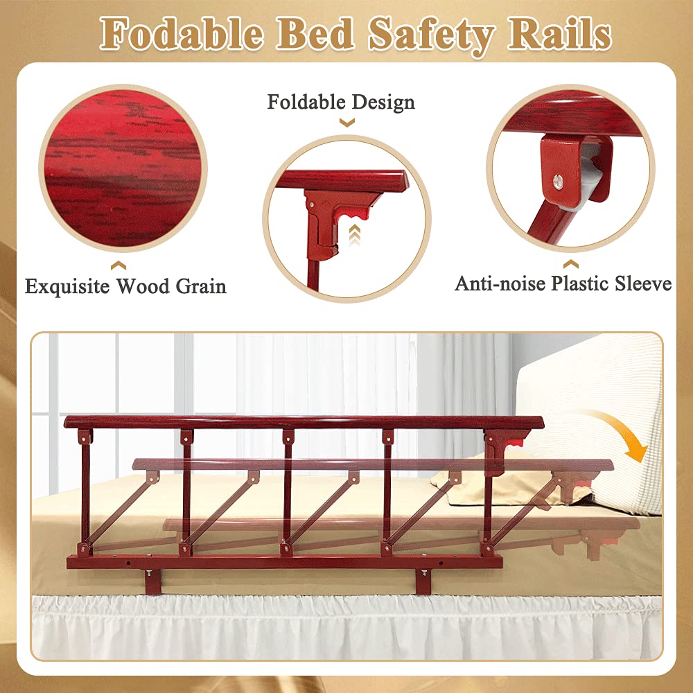 Adjustable Bed Assist Rail for Seniors - Safety Bed Rails That Slide Under Mattress, Collapsible Bedside Guard Rail with Medical Transfer Handle - Ideal for Elderly Care, Hospital Use & Home Safety