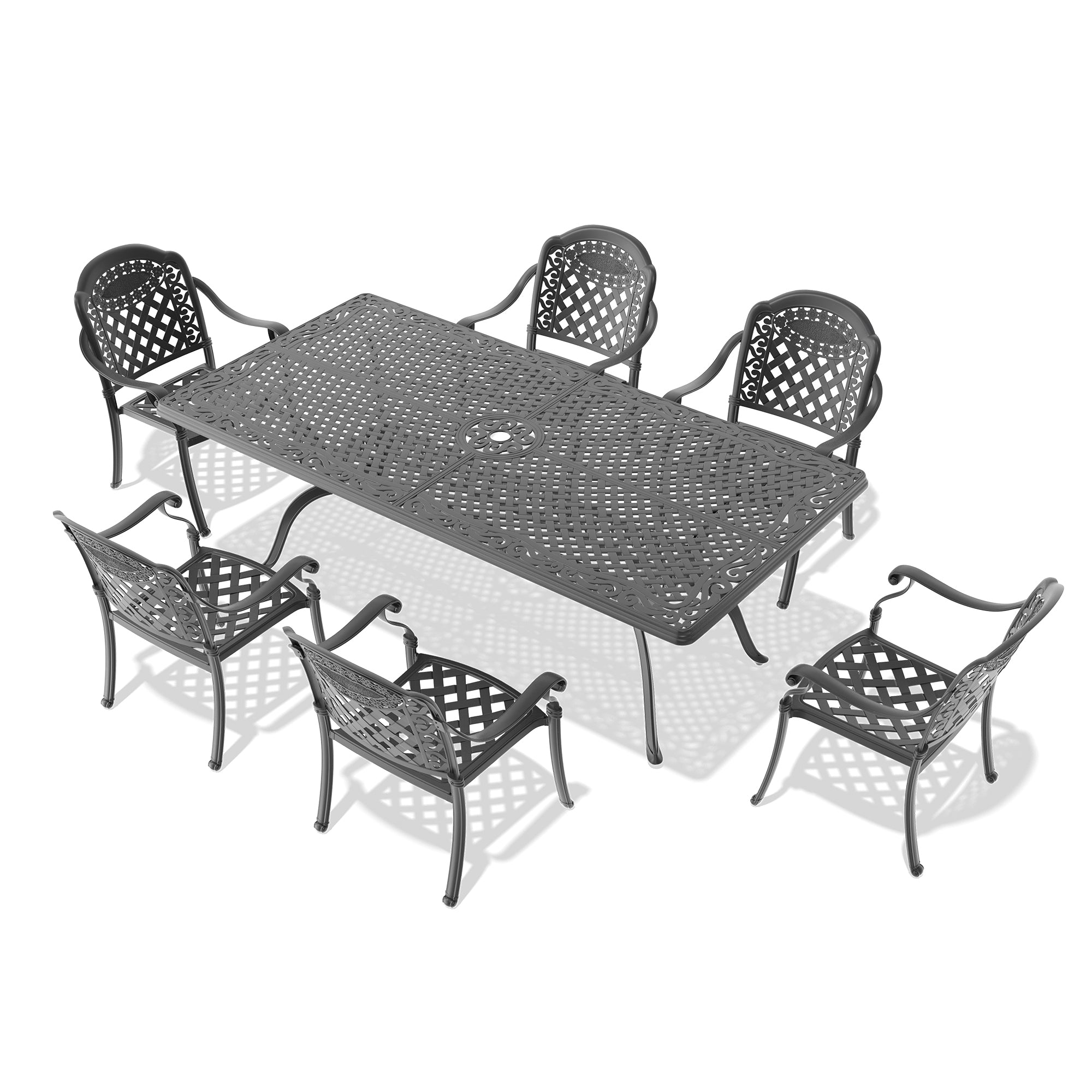 7-Piece Cast Aluminum Patio Furniture Set with Cushions - Outdoor Dining & Lounge Chairs in Random Colors - Perfect for Garden, Poolside & Backyard Relaxation