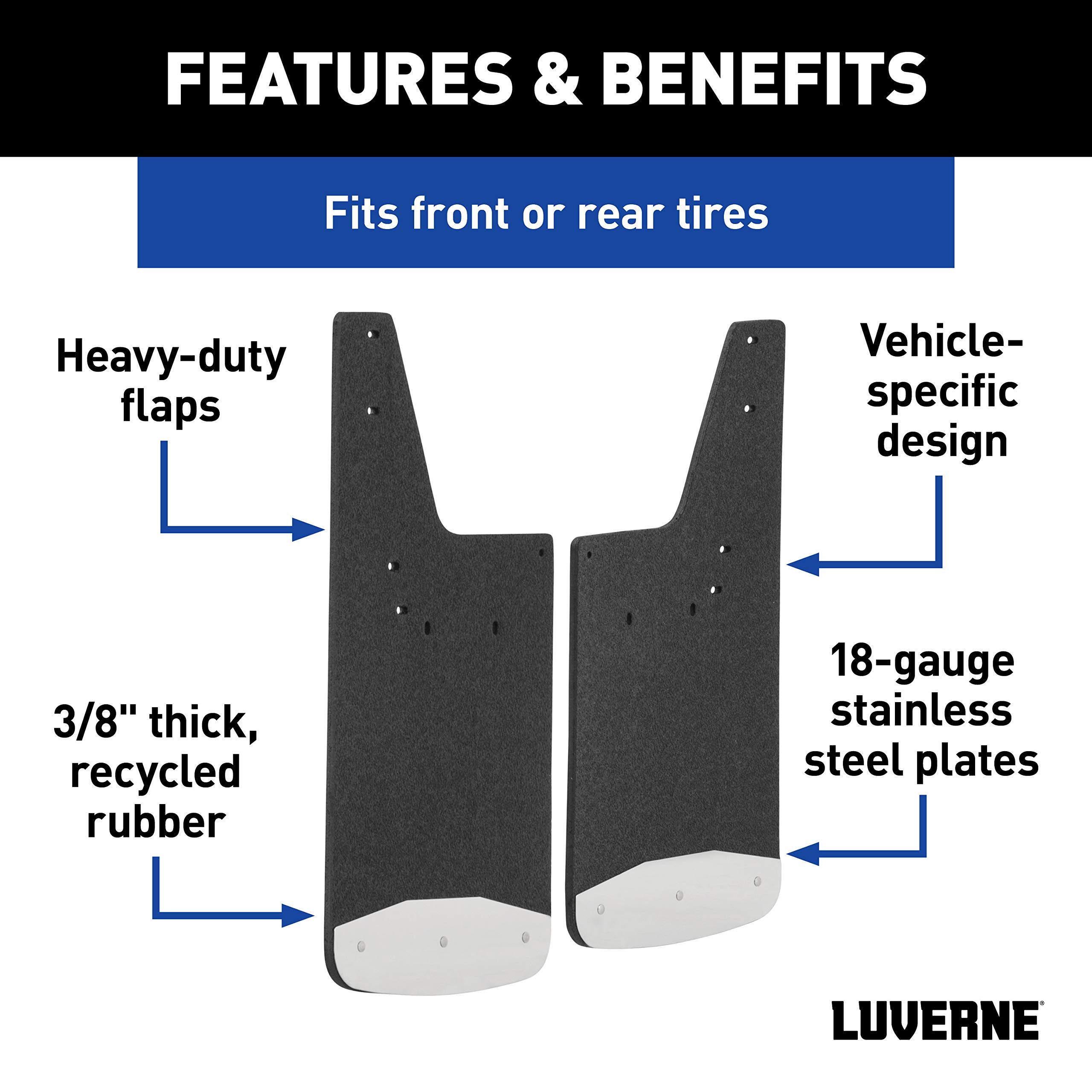 LUVERNE 251720 Textured Rubber Mud Guards with Polished Stainless Steel Plates - Heavy Duty Truck Mud Flaps (1 Pair) - Perfect for Off-Roading, Towing & Commercial Vehicles
