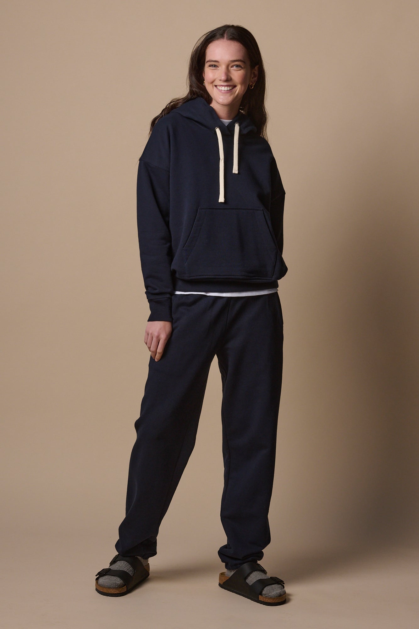 Women's Navy Hooded Sweatshirt - Soft Fleece Pullover with Front Pocket | Cozy Casual Wear for Fall & Winter, Gym, Lounge & Outdoor Activities