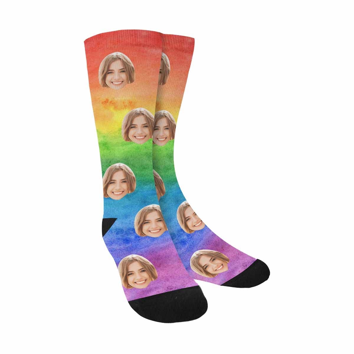 Custom Christmas Photo Socks with Faces - Personalized Rainbow Socks for Women & Men - Fun Novelty Gift for Couples, Friends & Family - Perfect for Holidays, Birthdays & Special Occasions