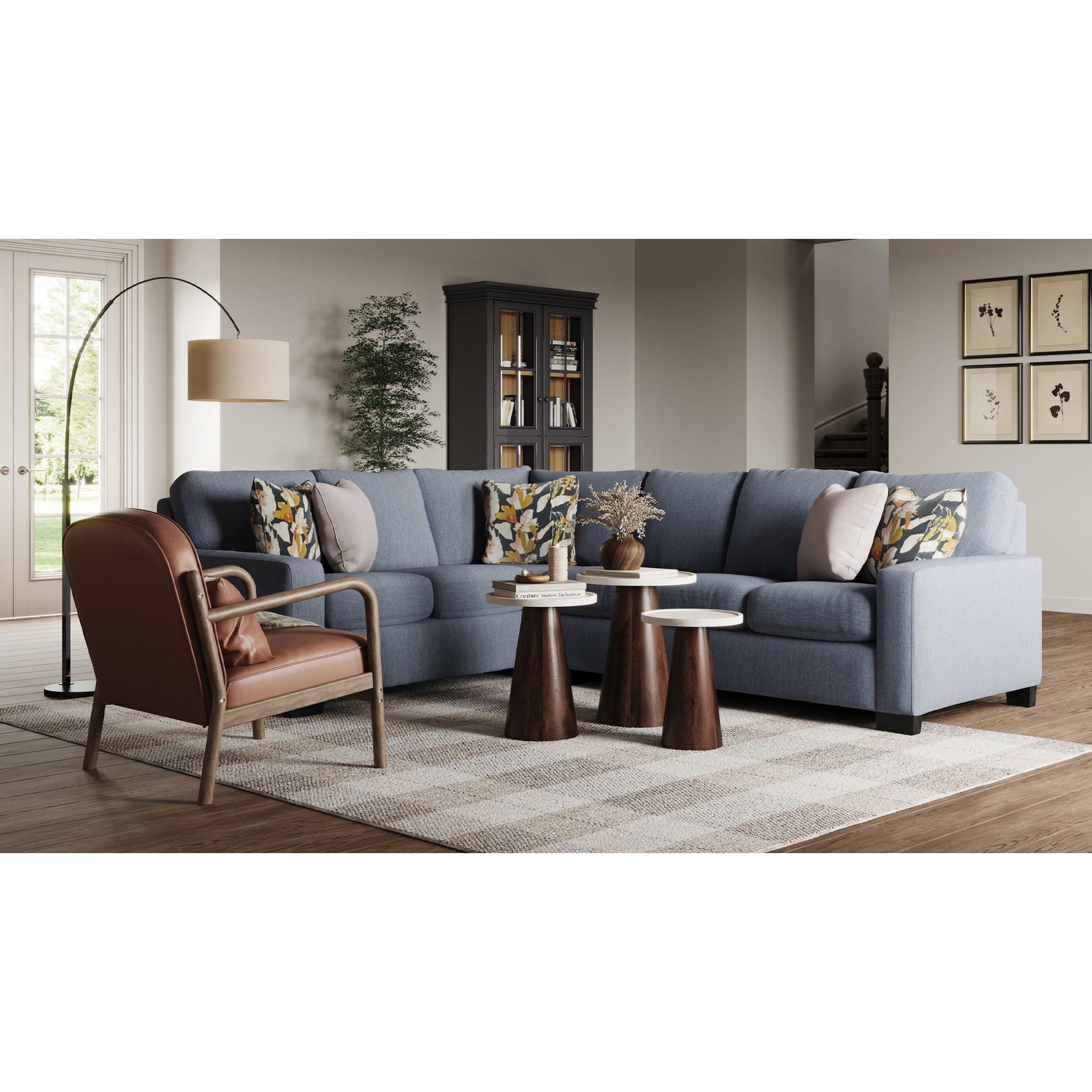 Alessandra 3-Piece Sectional Sofa Set in Bionic Navy Blue - Modern Living Room Furniture for Small Spaces & Apartments