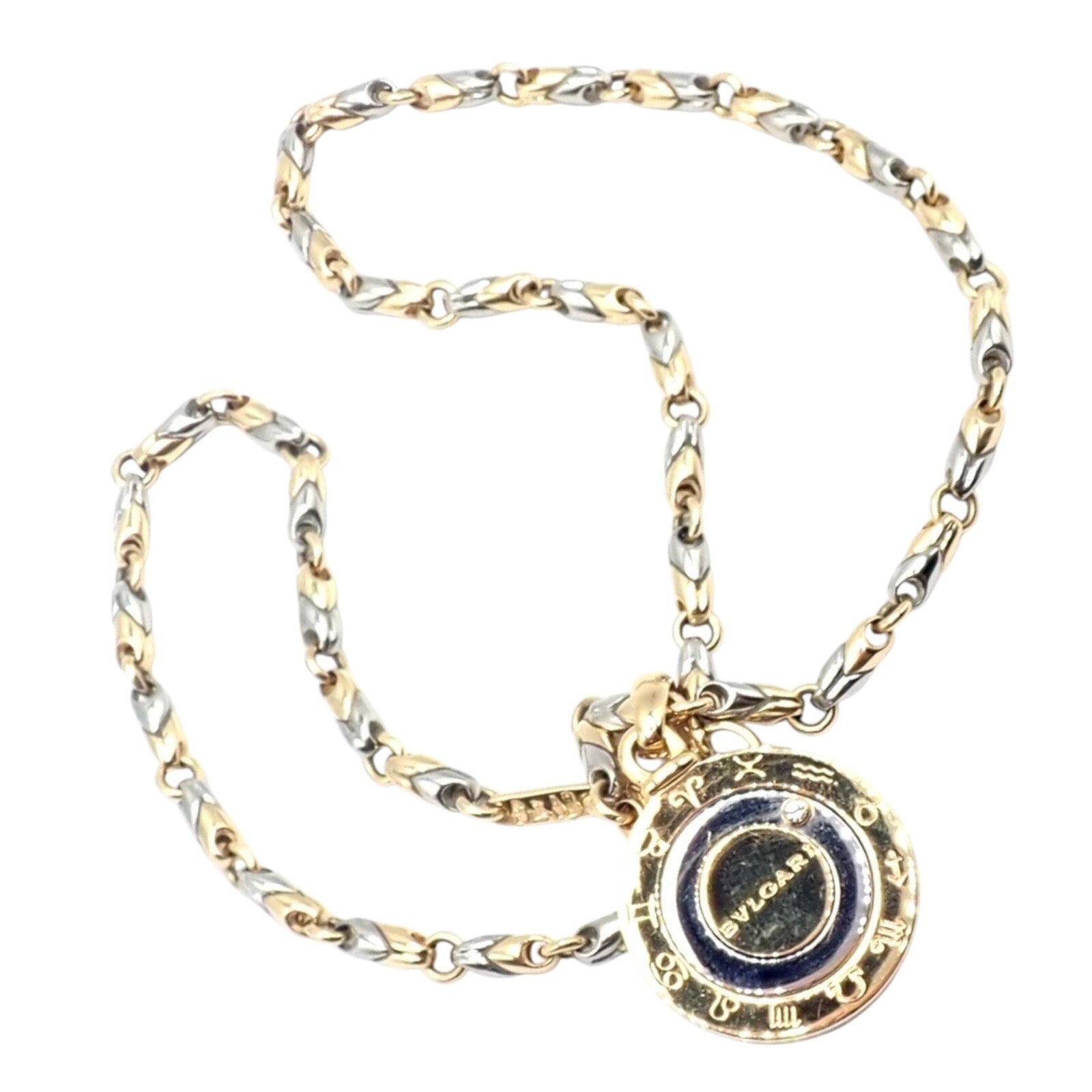 Authentic Bulgari Bvlgari 18K Yellow Gold & Steel Diamond Zodiac Pendant Necklace - Luxury Zodiac Jewelry Gift for Women, Perfect for Birthdays & Special Occasions
