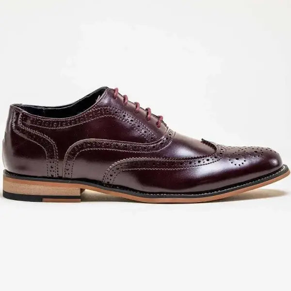 Cavani Men's Oxford Wine Brogue Shoes | Classic Wingtip Dress Shoes for Formal & Business Occasions | Comfortable Leather Dress Shoes for Weddings, Office & Special Events