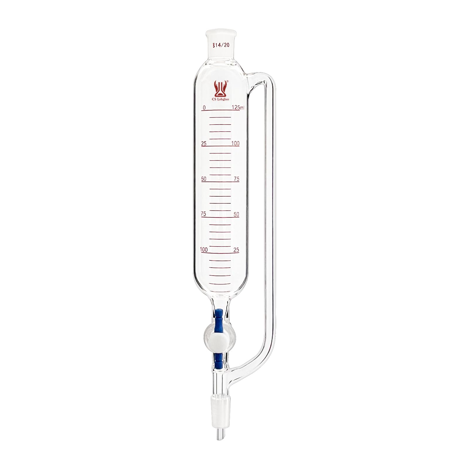 125ml Pressure Equalizing Graduated Addition Funnel with 14/20 Joint & 2mm PTFE Stopcock - Borosilicate Glass Lab Funnel for Chemical Experiments, Distillation & Precise Liquid Transfer (125ml Capacity) - Ideal for Chemistry Labs, Research & Educational Science Projects