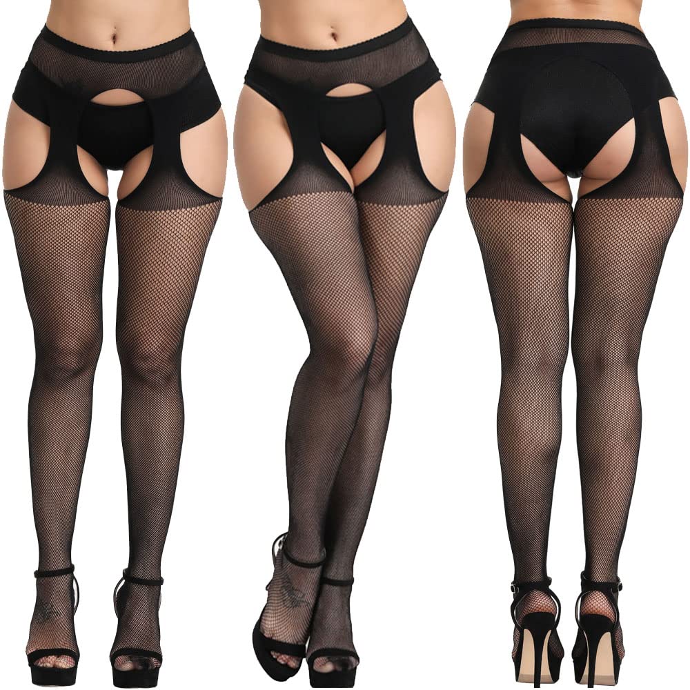 Sexy Fishnet Stockings for Women - High Waist Suspender Thigh High Pantyhose Tights | Perfect for Halloween, Cosplay, Burlesque & Night Out Outfits