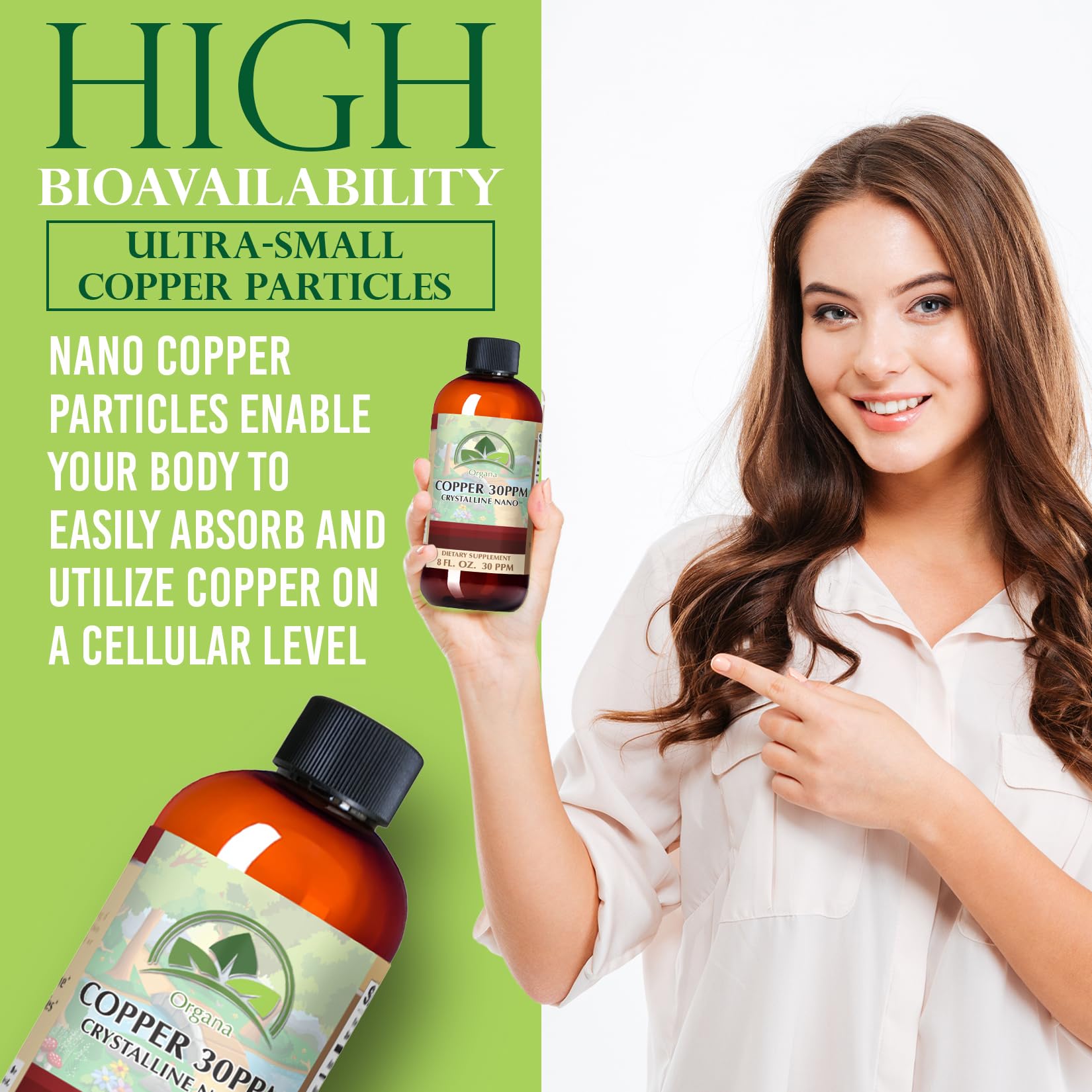 Organa Pure Crystalline Liquid Copper Supplement - 30 PPM - High Absorption Copper Drops for Immune Support & Energy Boost | Bioavailable Ionic Copper for Hair Growth & Skin Health | Easy-to-Use Liquid Mineral Supplement for Daily Wellness