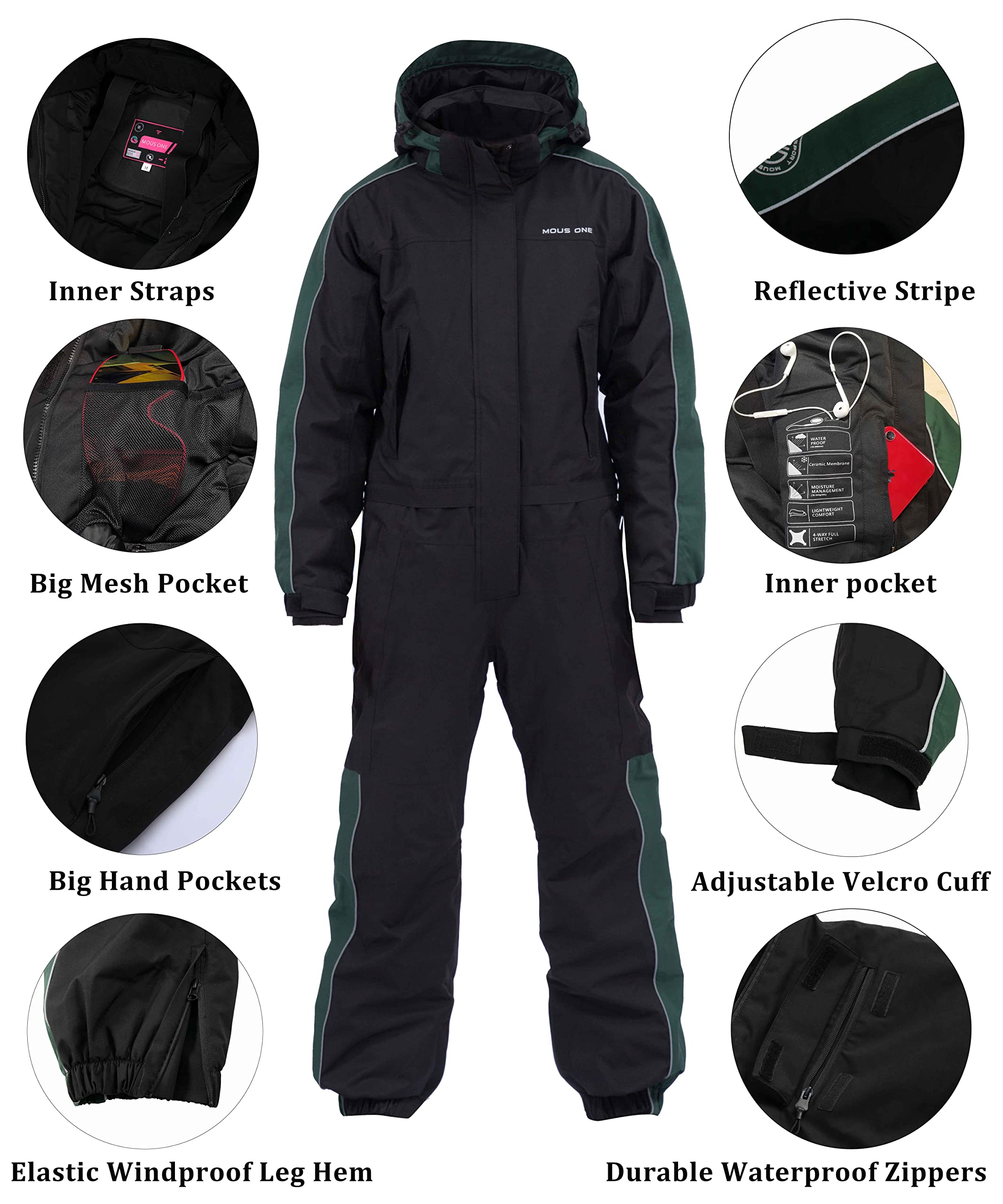 Women's Waterproof Insulated Ski Jumpsuit - Winter Snowsuit with Removable Hood for Skiing & Snowboarding | Warm One-Piece Snow Sport Suit for Outdoor Activities