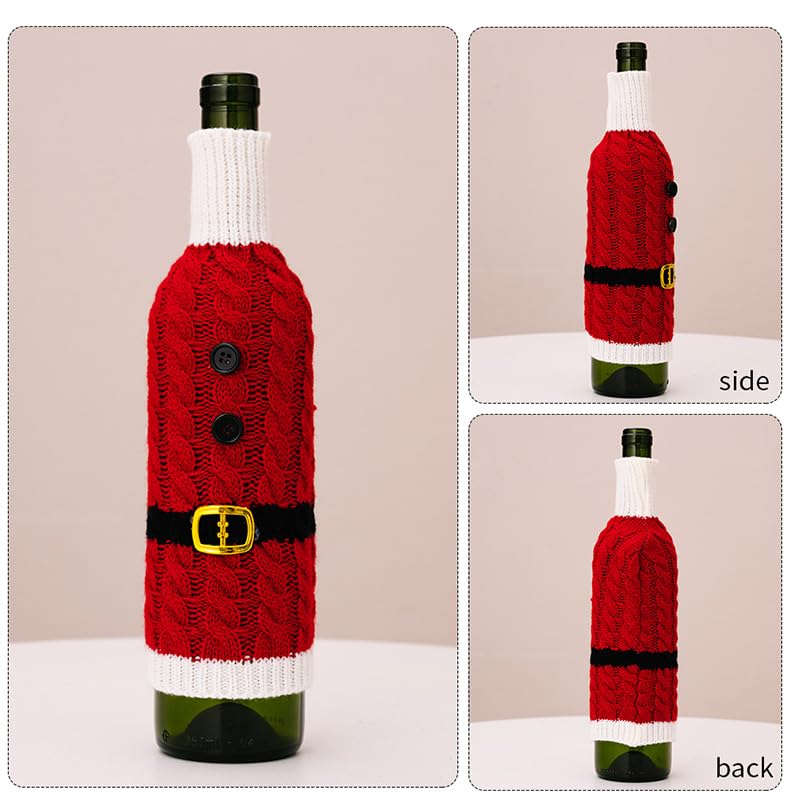 Christmas Wine Bottle Cover & Knitted Wine Bag Set - Holiday Wine Bottle & Glass Holder - Festive Knitted Wine Bottle Dress Up Decor for Christmas Parties & Gifts