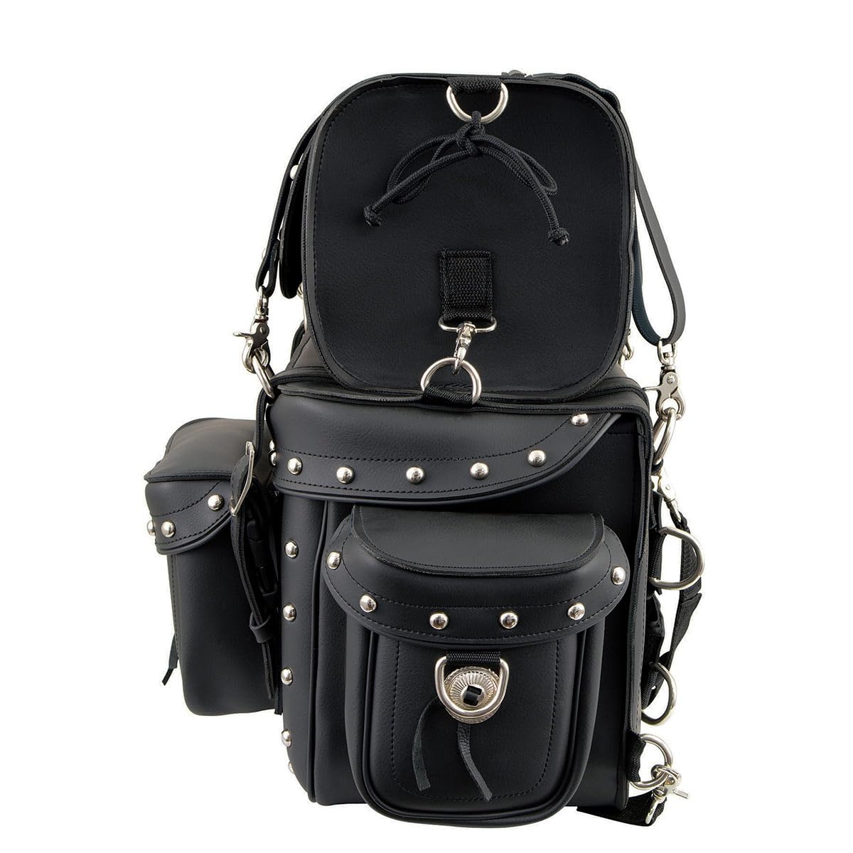 Milwaukee Leather MP8100S Large Black PVC 2-Piece Studded Motorcycle Saddlebags - Durable Touring Pack for Harley, Cruiser & Biker Accessories - Perfect for Road Trips & Long-Distance Riding