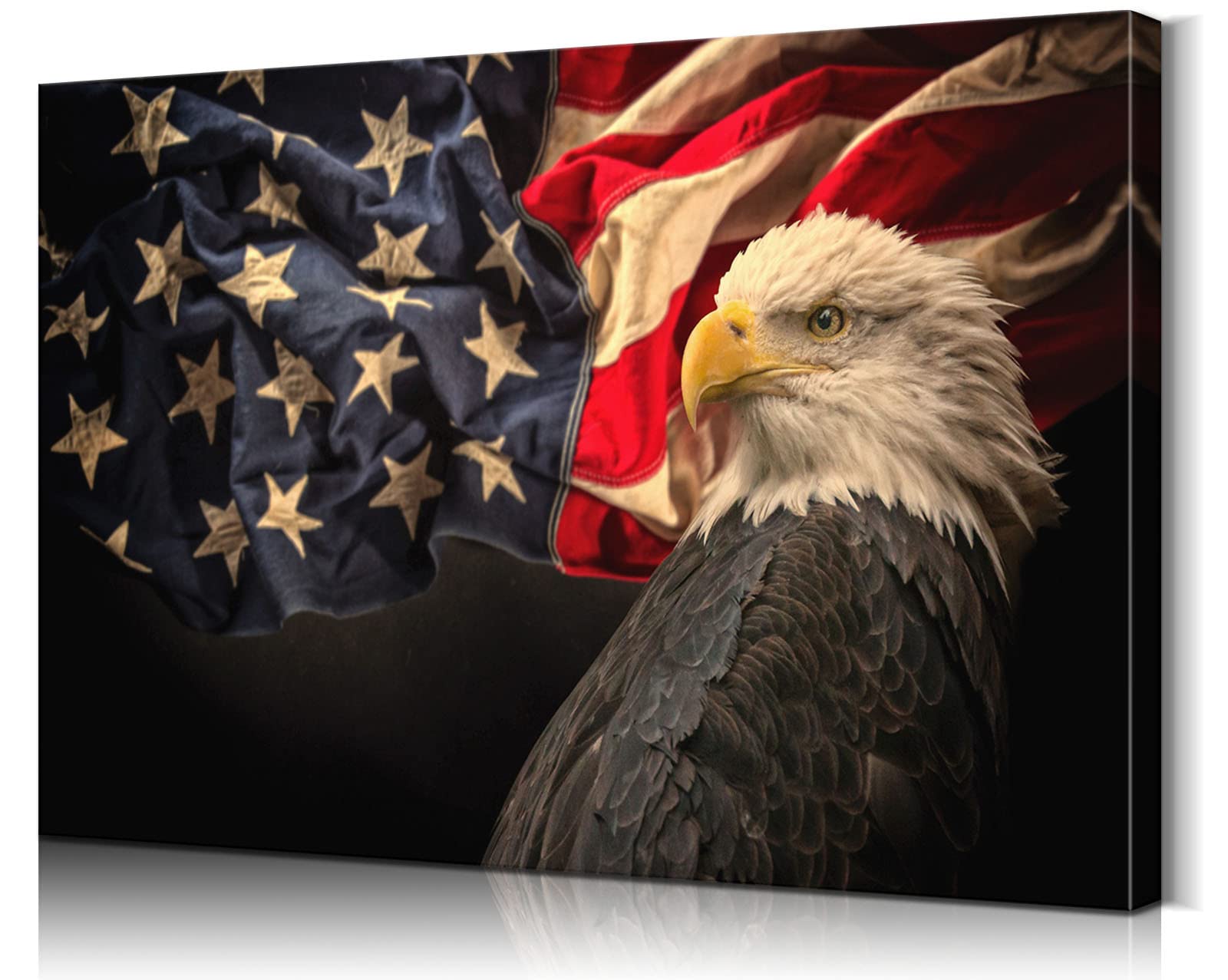 Vintage American Flag Canvas Wall Art - Patriotic USA Flag Painting, Wooden Wall Decor with Eagle Design - Military & Home Decor (28''H x 40''W) | Perfect for Living Room, Office & Patriotic Events
