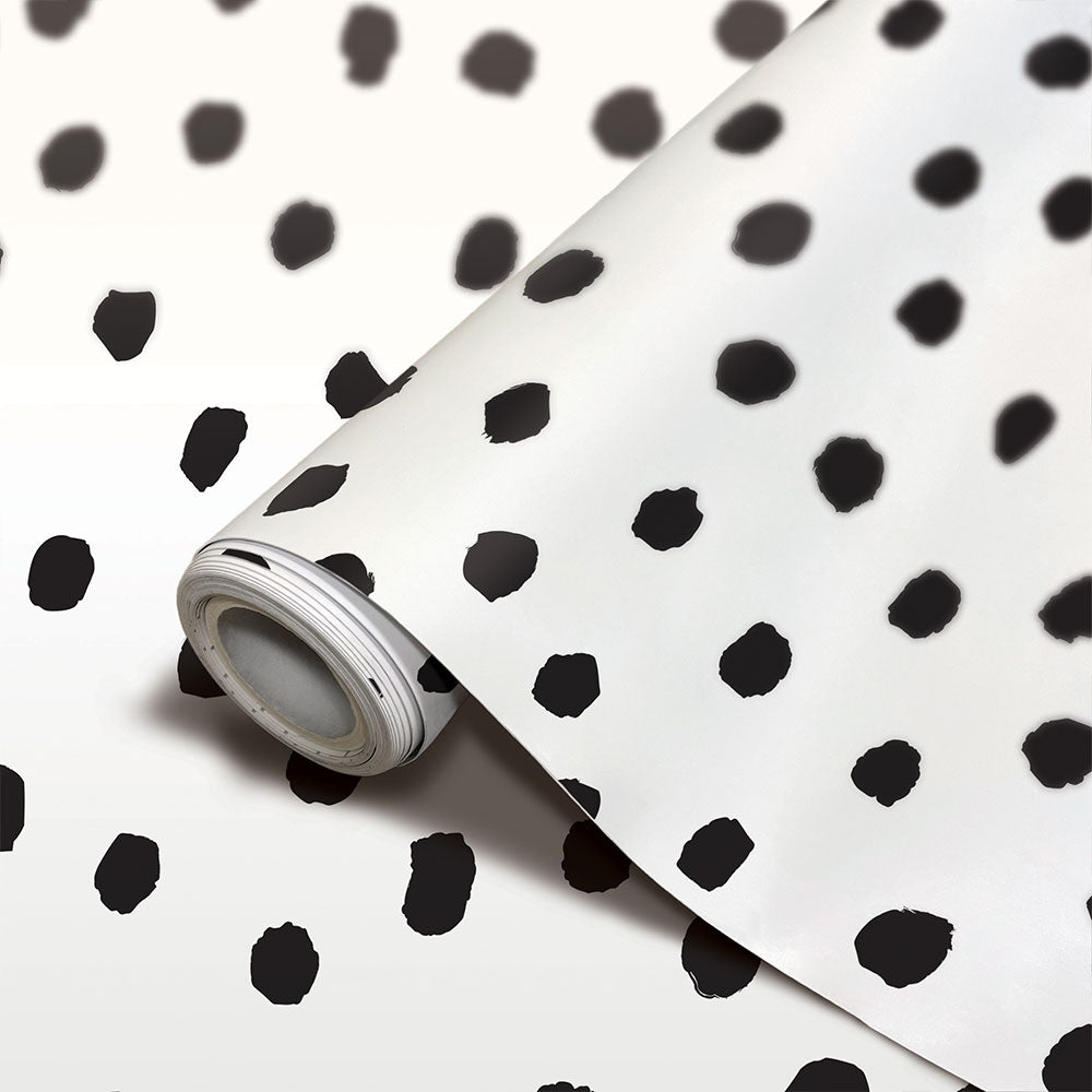 Black Dot Peel and Stick Wallpaper - Self-Adhesive Decorative Paper for Home, Office, and Nursery Room Decor - Easy DIY Wall Covering for Accent Walls and Furniture Makeovers