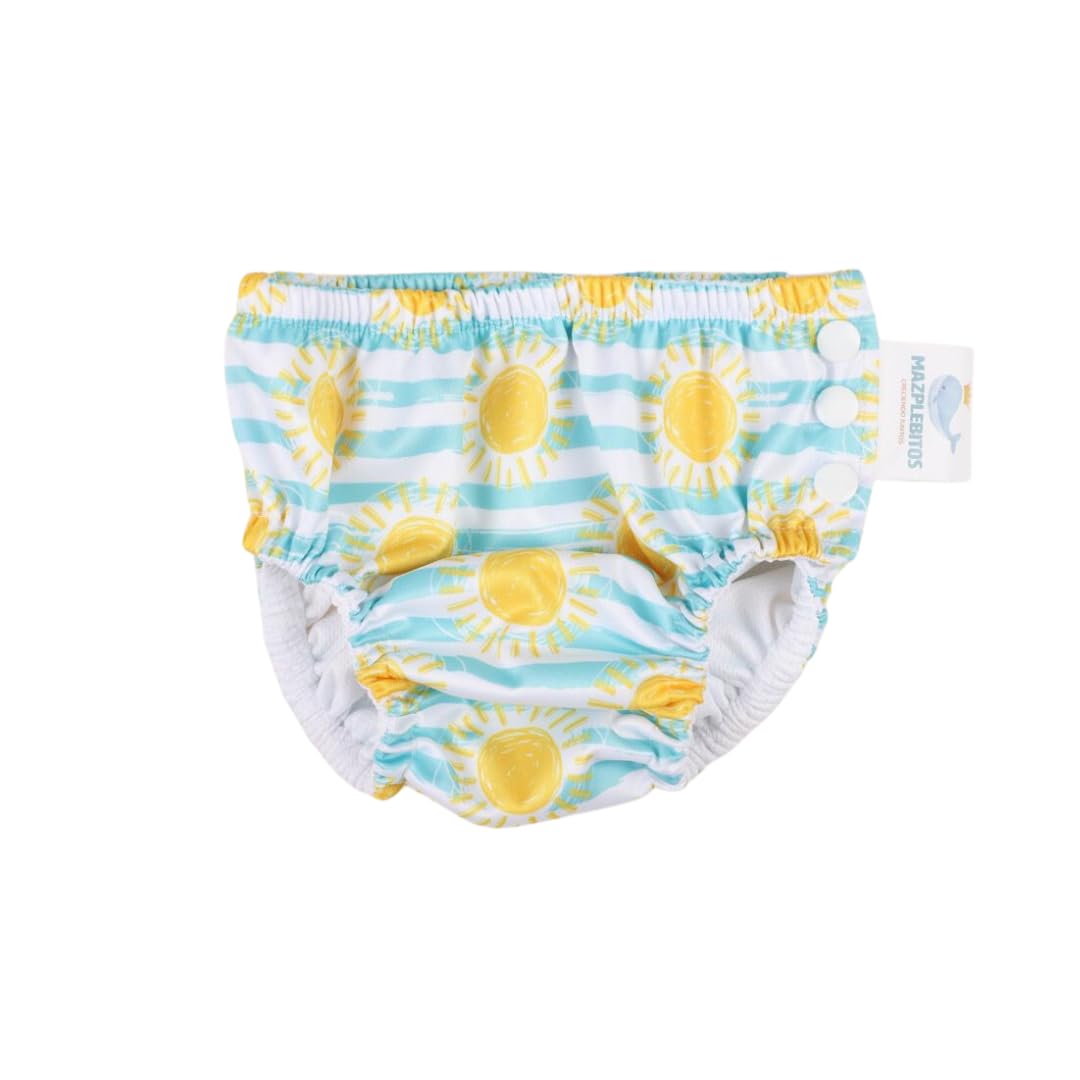 Reusable Absorbent Swim Diapers for Baby Boys & Girls - Sun Print, Large Size - Perfect for Pool, Beach & Water Play