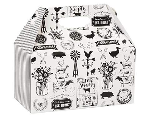 6-Pack Farmhouse Favorites Gable Boxes - 9.5 x 5 x 5 Inches - Perfect for Food Service, Birthday Gifts, Housewarming Presents & Get Well Wishes - Ideal for Bakery Treats, Party Favors & Thoughtful Gift Packaging