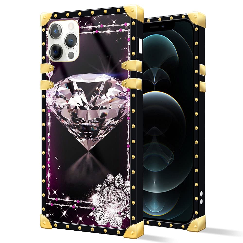 DAIZAG Luxury Diamond Case for iPhone 13 Pro - Elegant Women's Metal Decorated Corner Retro Soft TPU Phone Cover | Perfect for Daily Use, Parties & Special Occasions