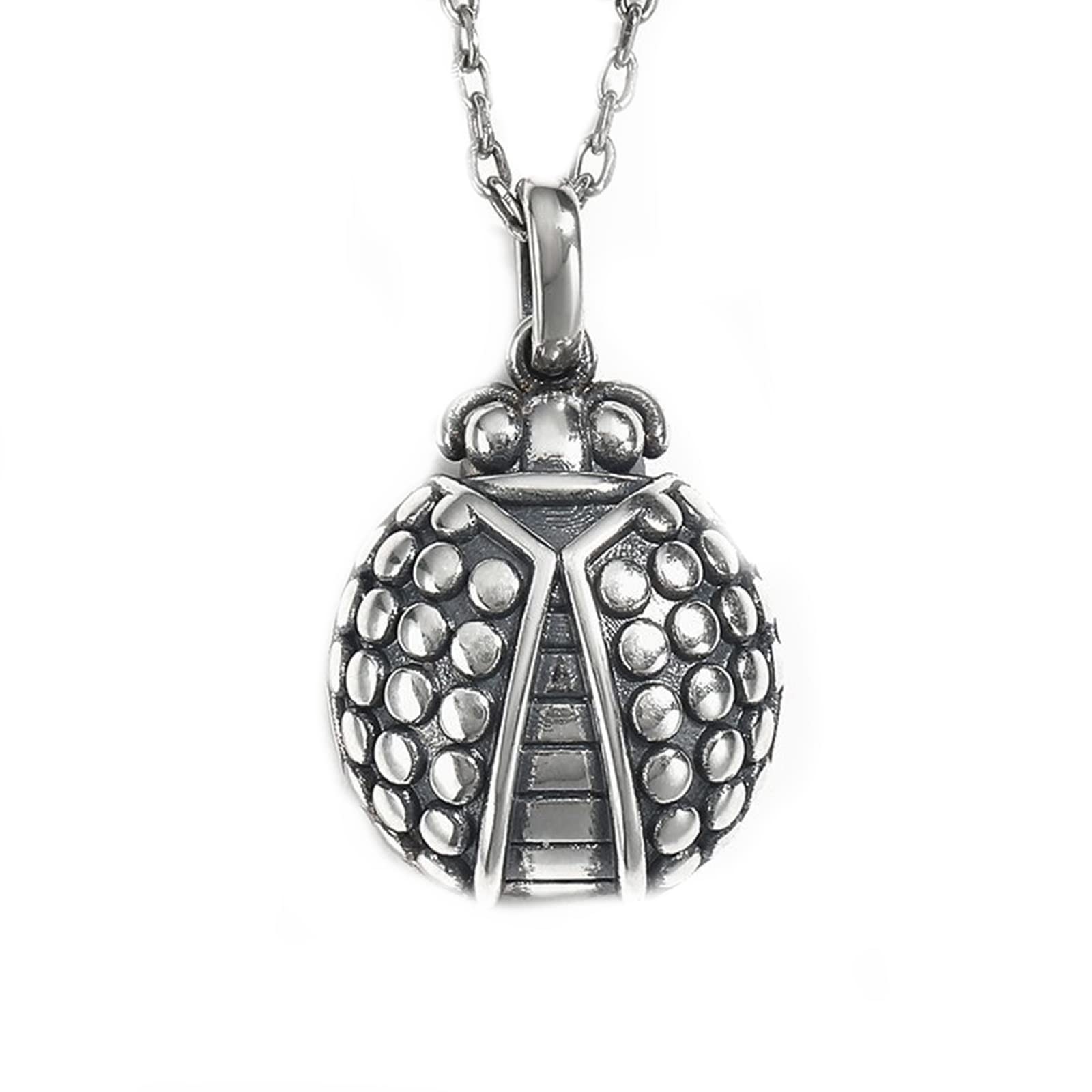 Vintage Silver Gothic Necklace for Women & Men - Retro Ladybug Charm Link Chain Pendant, Hypoallergenic Dainty Jewelry with Gift Box | Gothic Fashion, Punk Style, Halloween Costume Accessory
