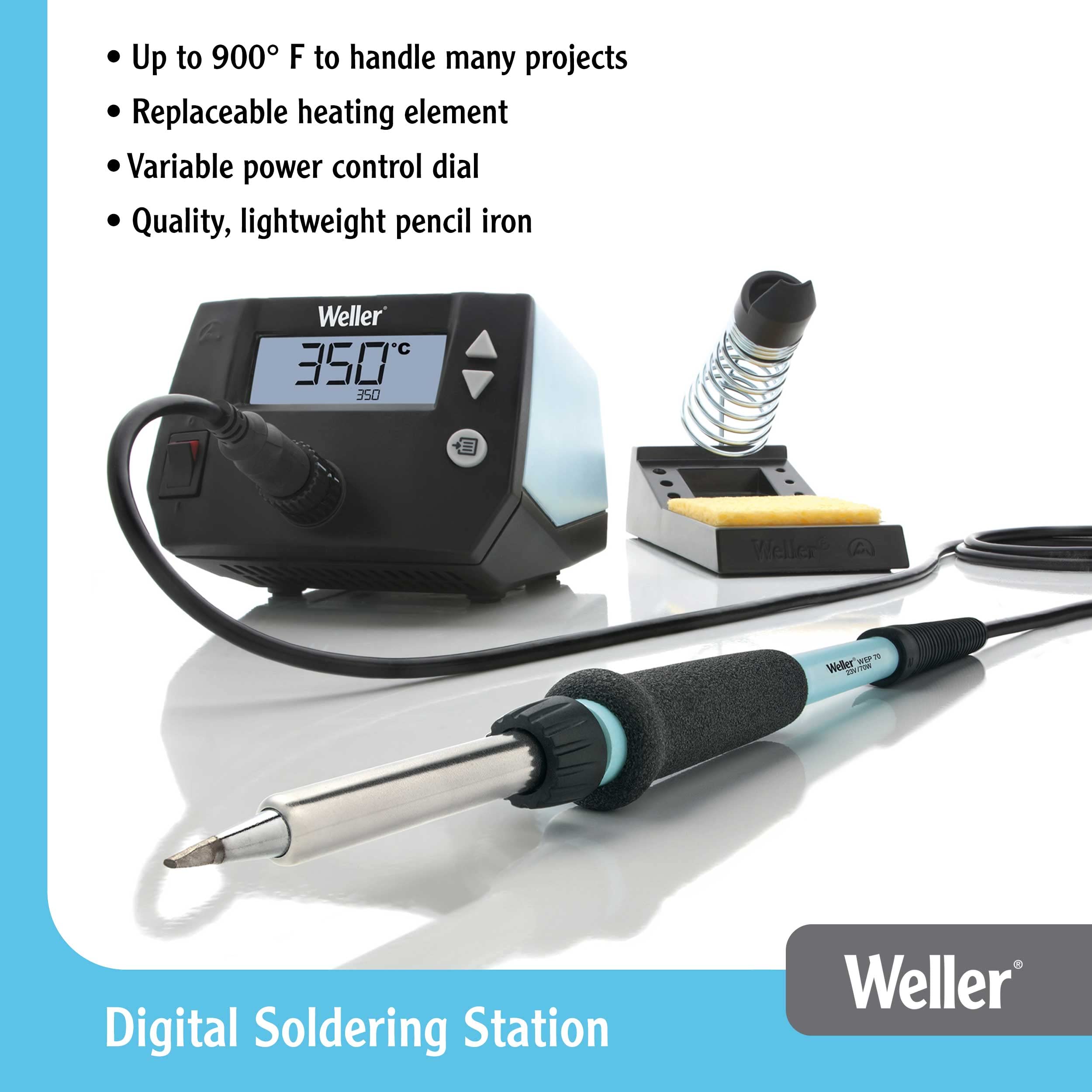 Weller WE1010NA Digital Soldering Station with Brass Sponge Tip Cleaner - Professional Soldering Iron Kit for Electronics Repair, DIY Projects, and Circuit Board Work
