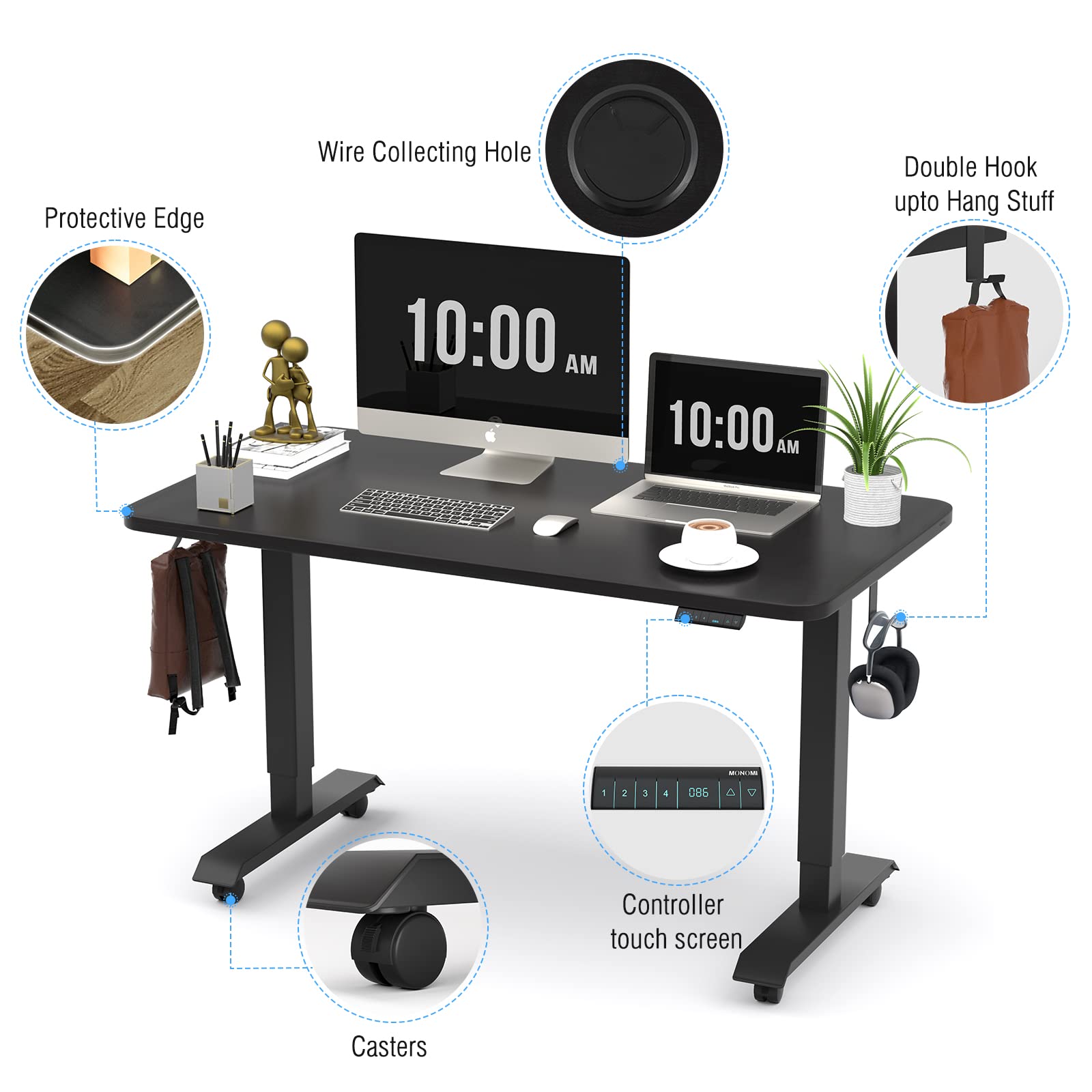 Monomi Electric Height Adjustable Standing Desk 48x24 Inches - Ergonomic Sit Stand Desk for Home Office with Black Steel Frame & Desktop - Perfect for Remote Work, Gaming & Study Setup