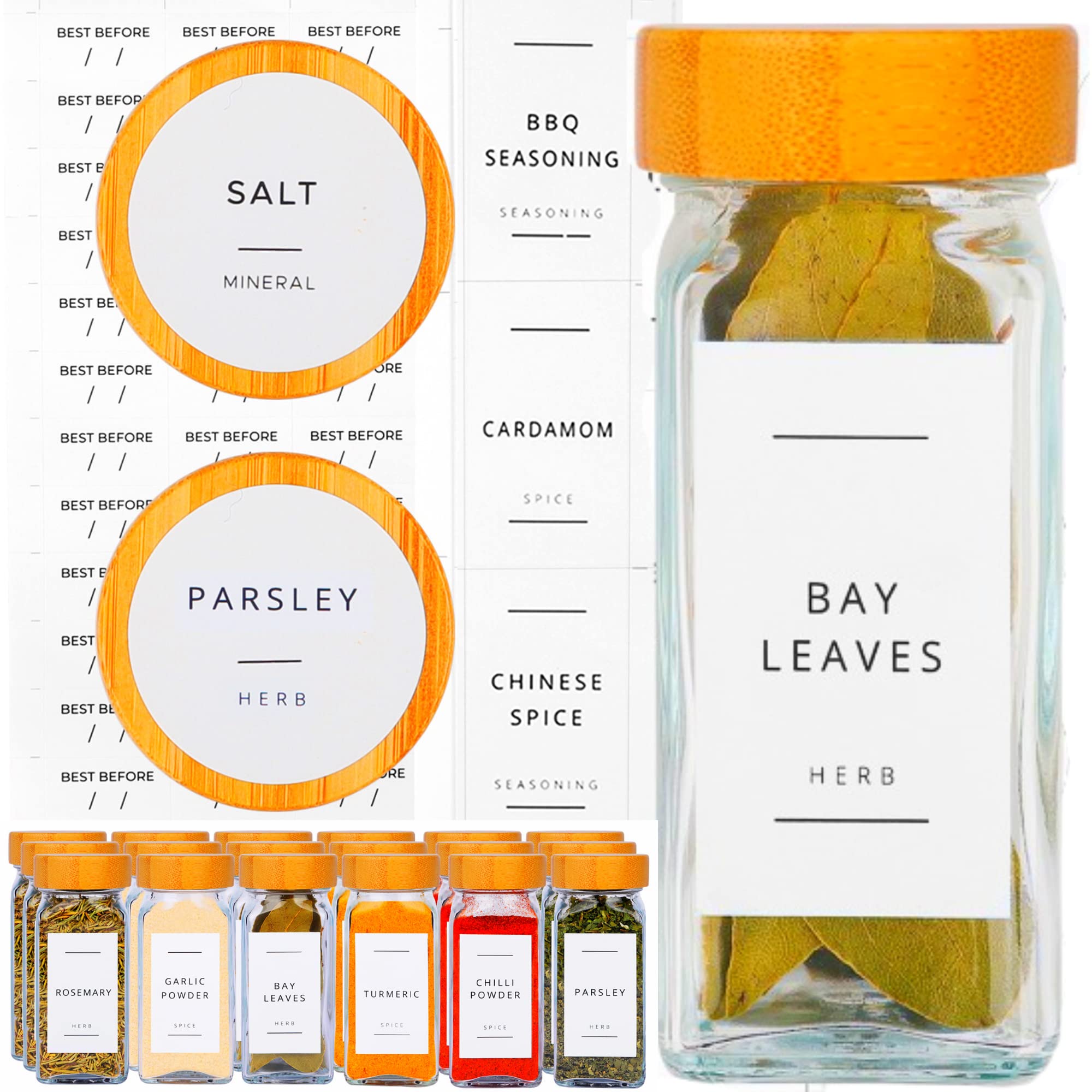 356 Waterproof Spice Jar Labels - Herb, Spice & Seasoning Stickers for Jars, Bottles & Containers - Durable Pantry Organization Labels - Perfect for Kitchen Storage, Spice Racks & Gift Packaging