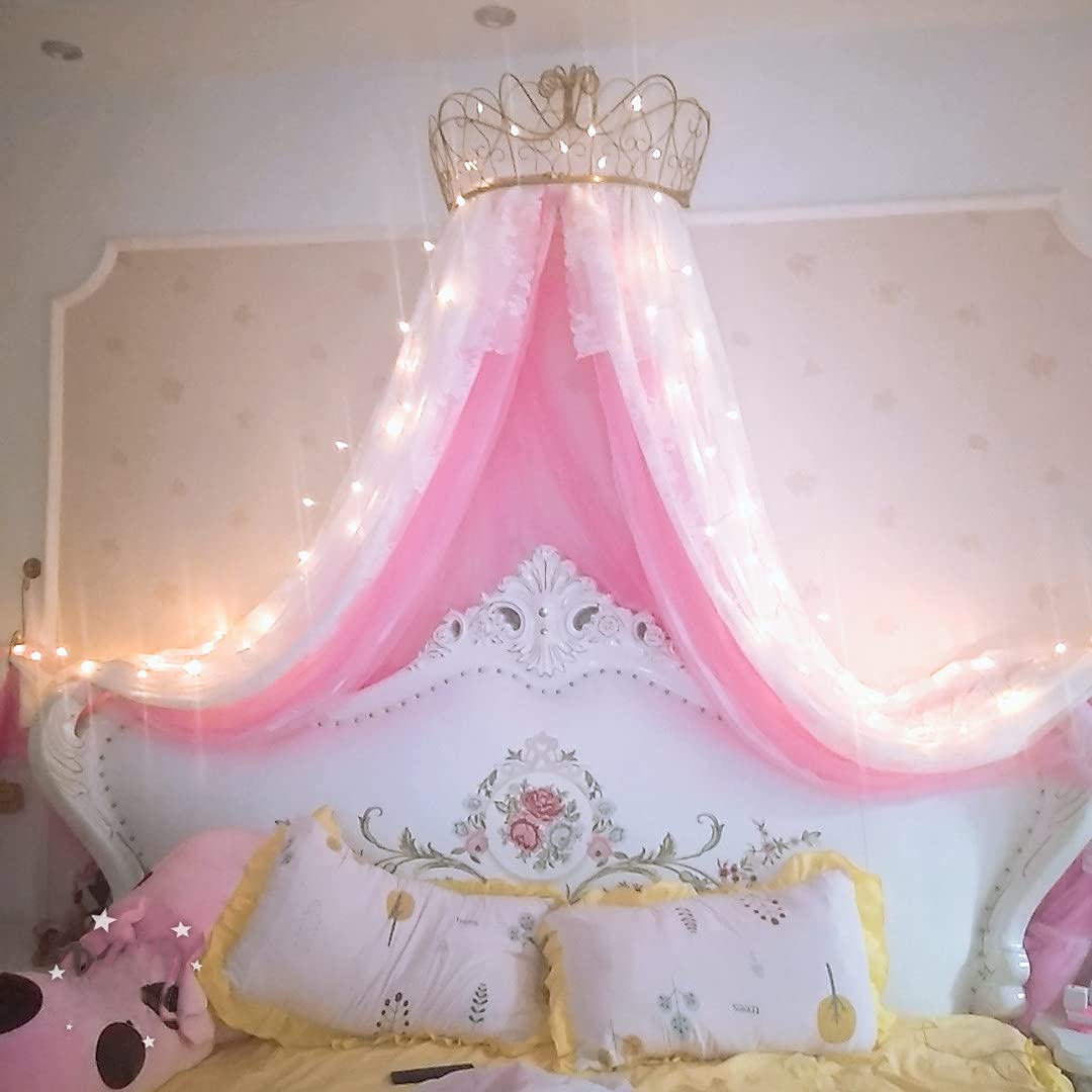 NADAENMF Princess Bed Canopy - Universal Dome Mesh Net for Queen Size Beds, Extra Large Hanging Canopy Curtain for Baby, Kids & Adults - Perfect for Girls' Bedroom Decor & Dreamy Sleep Space