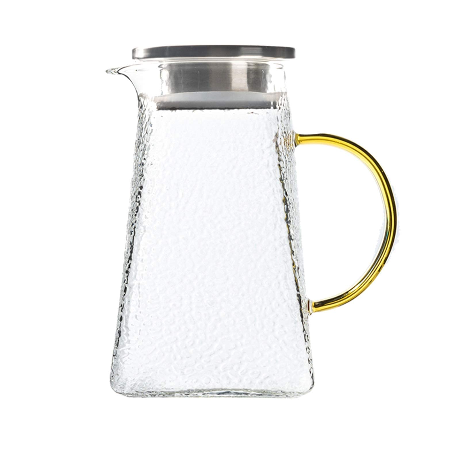 Stylish Hammered Glass Pitcher with Spout & Lid - 1.2L/40oz Yellow Glass Carafe for Juice, Milk, Water - Perfect for Kitchen, Dining Table & Entertaining (Irregular Pattern, BPA-Free)