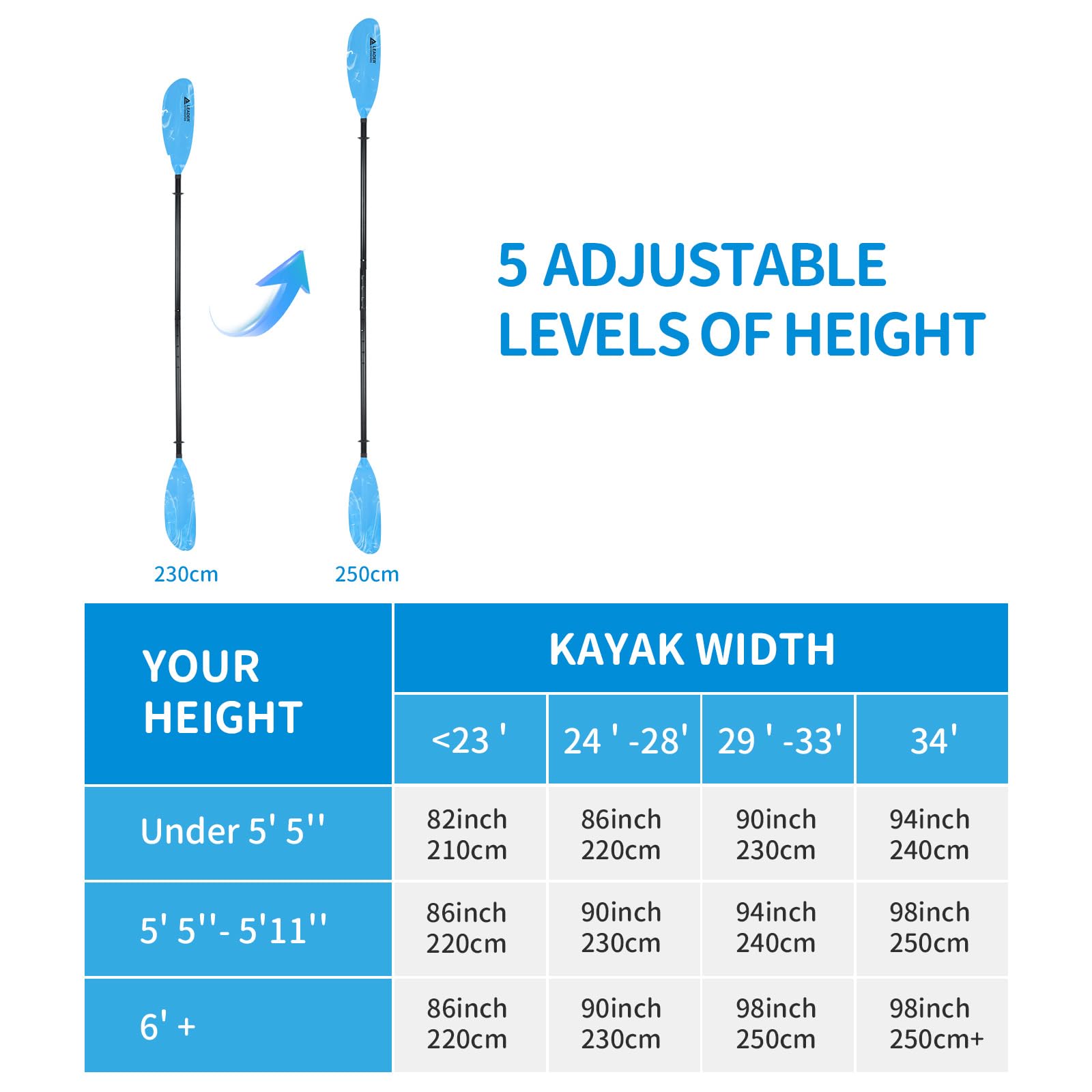 Adjustable Kayak Paddle 90-98in Aluminum Alloy - for Kayaking & Canoeing