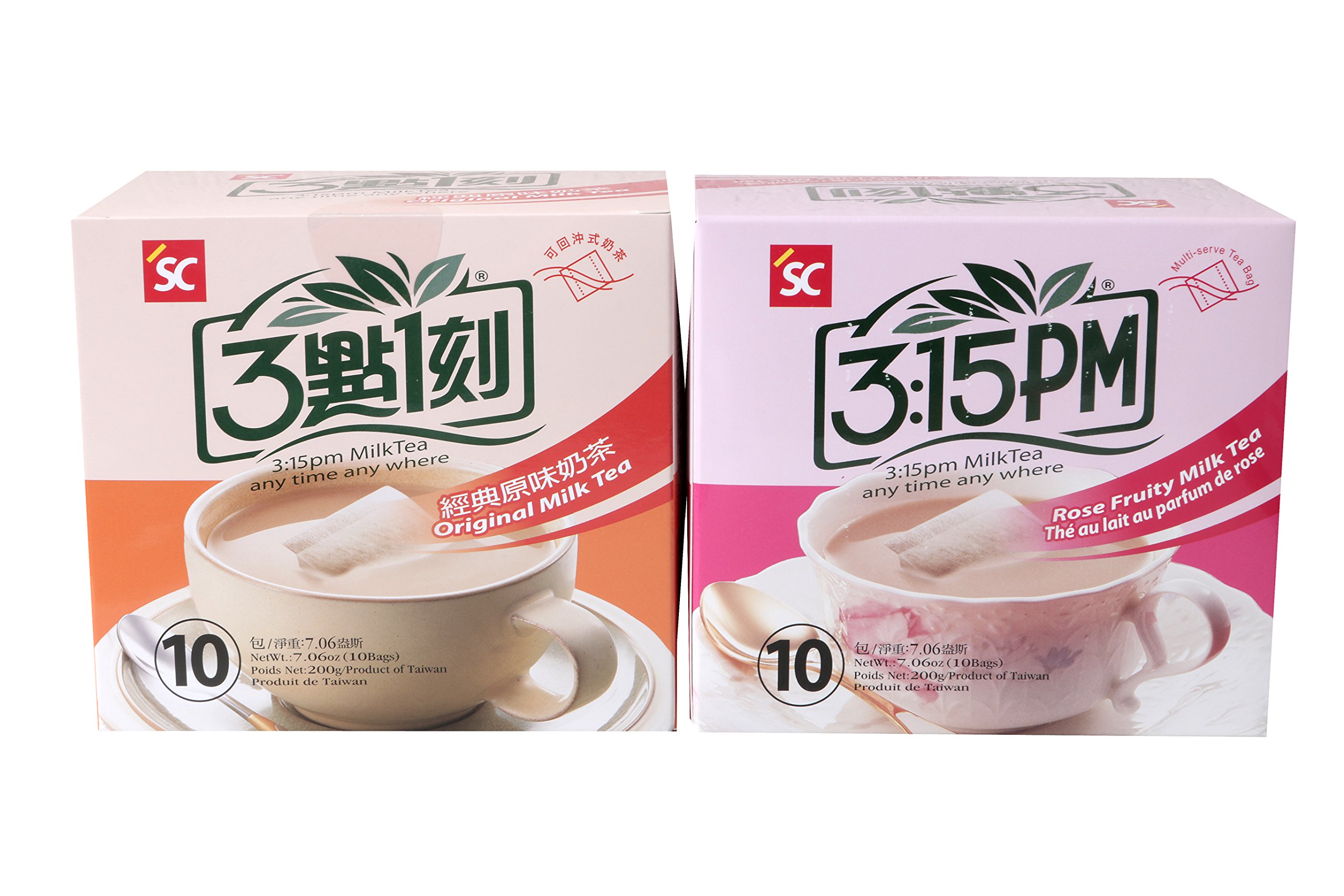 3:15pm Original & Rose Fruity Milk Tea Sample Pack - 20 Tea Bags (7.06oz Total) | Premium Flavored Tea for Afternoon Relaxation, Office Break or Gift Giving