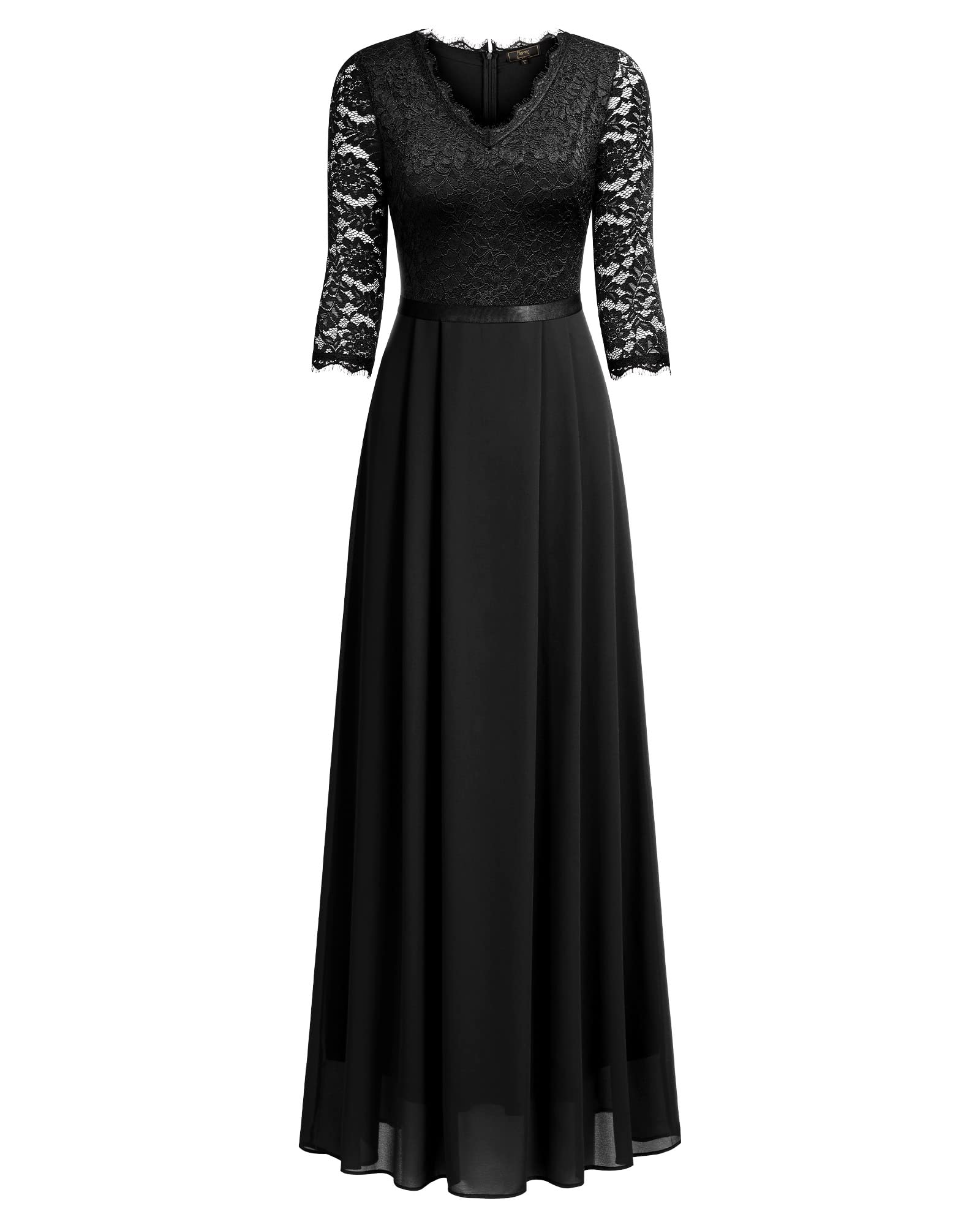 MISSMAY Women's Floral Lace Formal Evening Dress Long Sleeve Maxi Gown for Wedding, Prom, Cocktail Party & Special Occasions