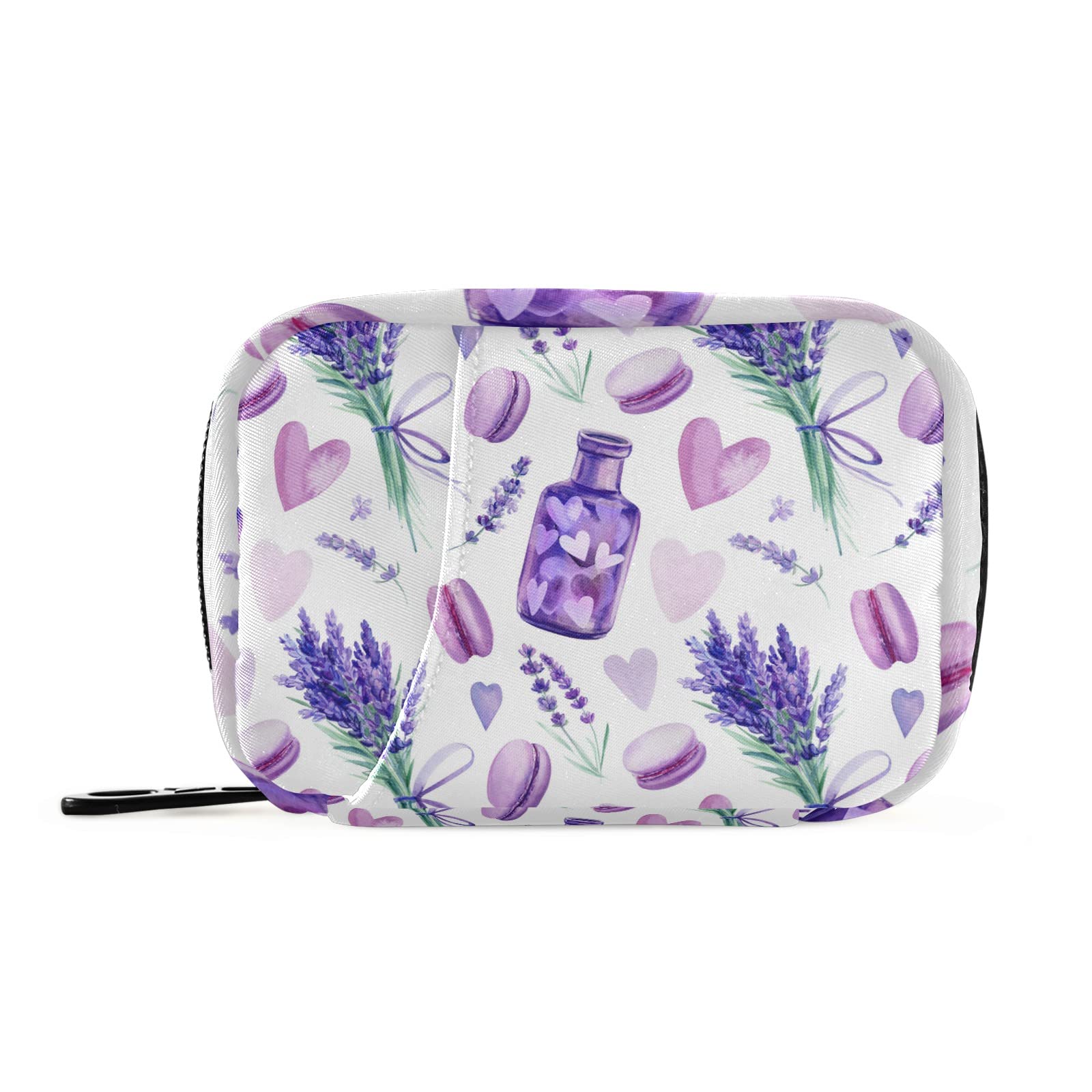 Lavender Macaroon-Shaped 7-Day Pill Organizer with Heart Design - Portable Travel Pill Case for Vitamins, Supplements & Medication | Compact Zippered Container for Daily Use at Home, Work or Travel