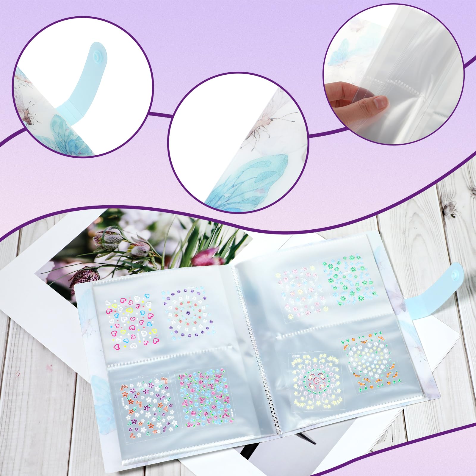 Premium Nail Art Sticker Storage Book - 144 Slot Organizer Binder for Nail Decals Collection | Durable Plastic Album for Nail Sticker Display & Organization (Blue) | Perfect for Salon Professionals & DIY Nail Enthusiasts
